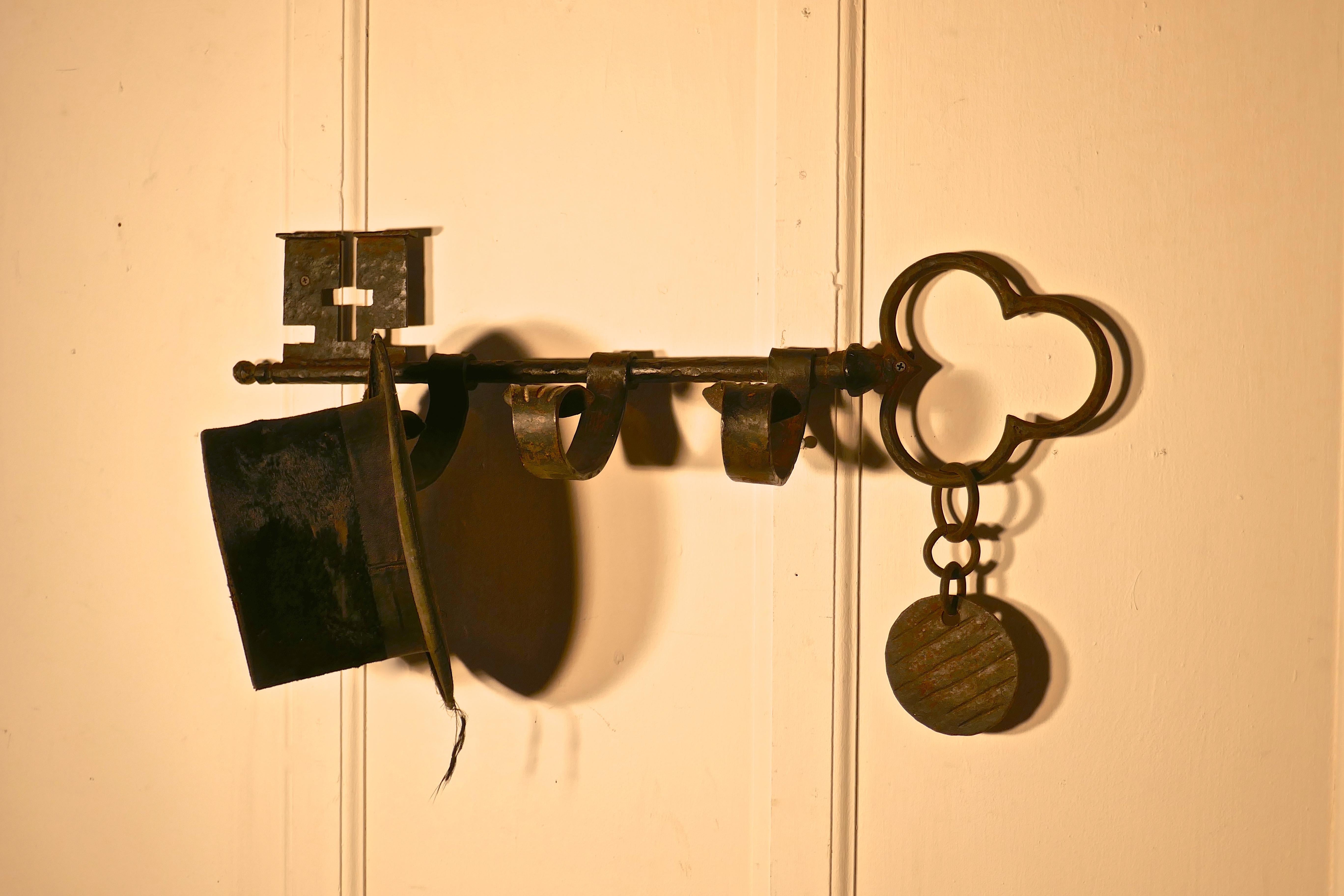 Blacksmith Made French Hat and Coat Rack, in the form of a Giant Key In Good Condition For Sale In Chillerton, Isle of Wight