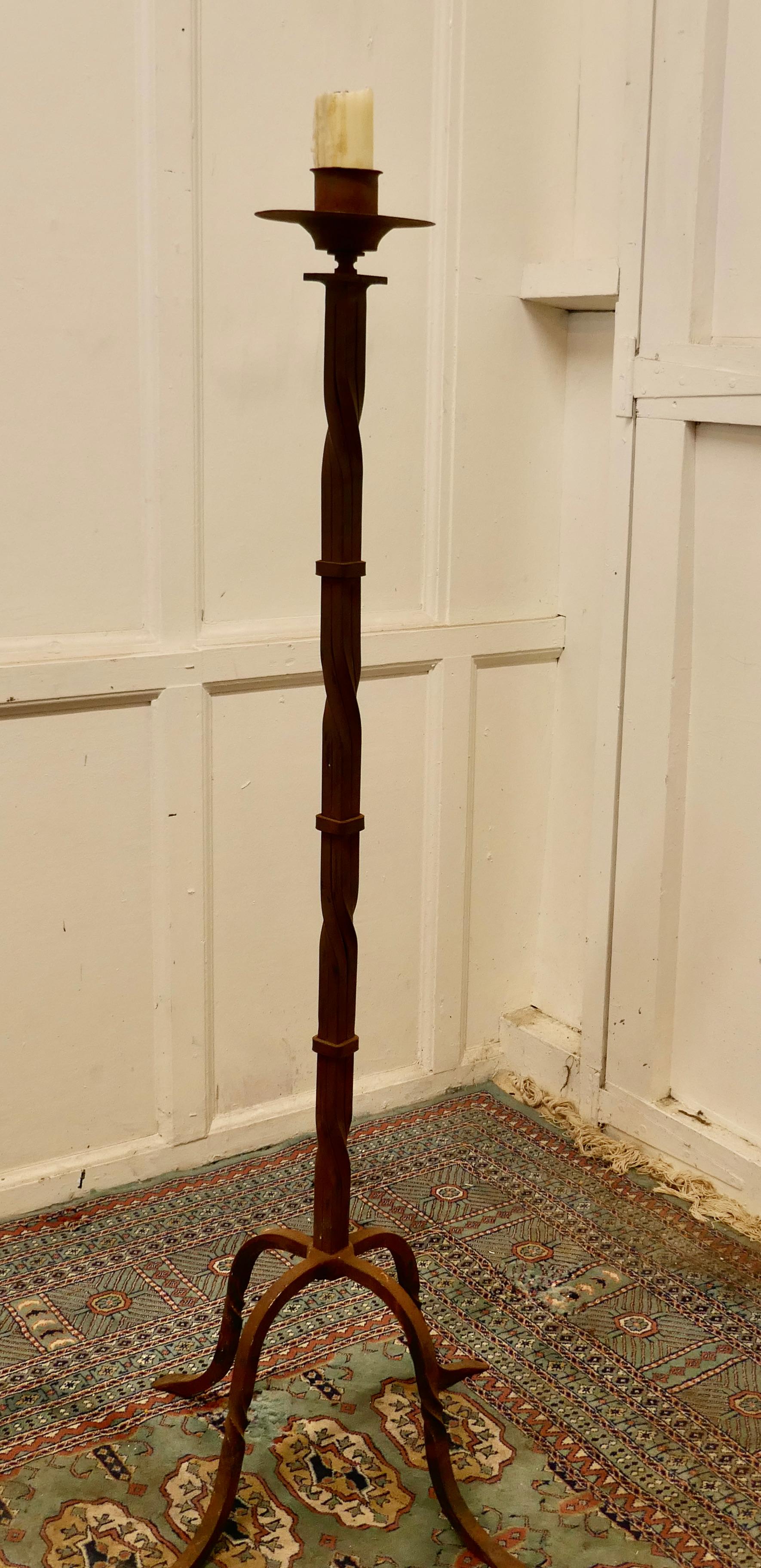 Blacksmith made Gothic wrought iron floor lamp


This is a very unusual Gothic Wrought Iron Floor Lamp the Stand is blacksmith made, it stands on 4 feet and takes a 2” diameter wax candle which sits in the sconce on a large saucer
An unusual