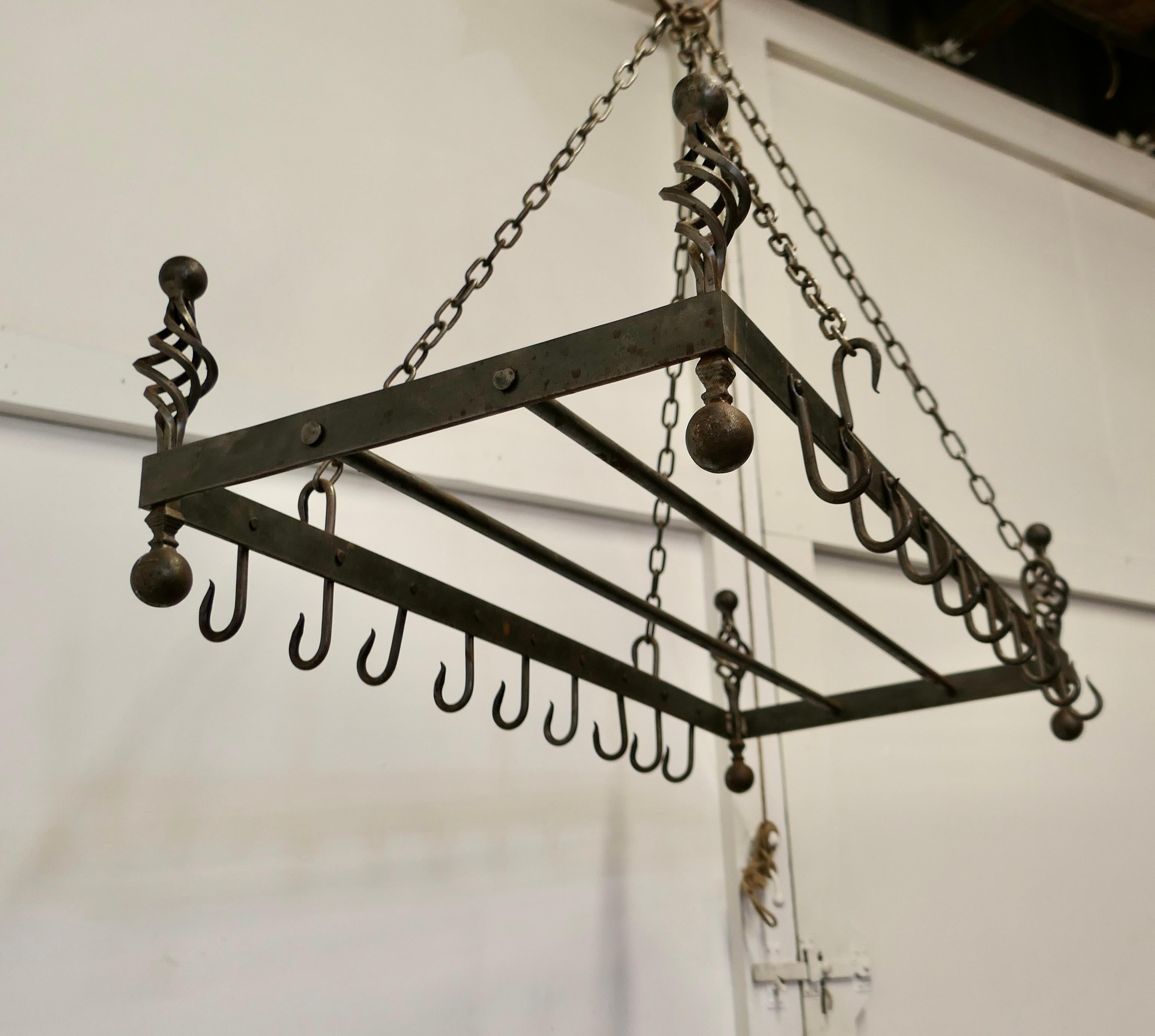 Early 20th Century Blacksmith Made Iron Game Hanger, Kitchen Utensil or Pot Hanger For Sale