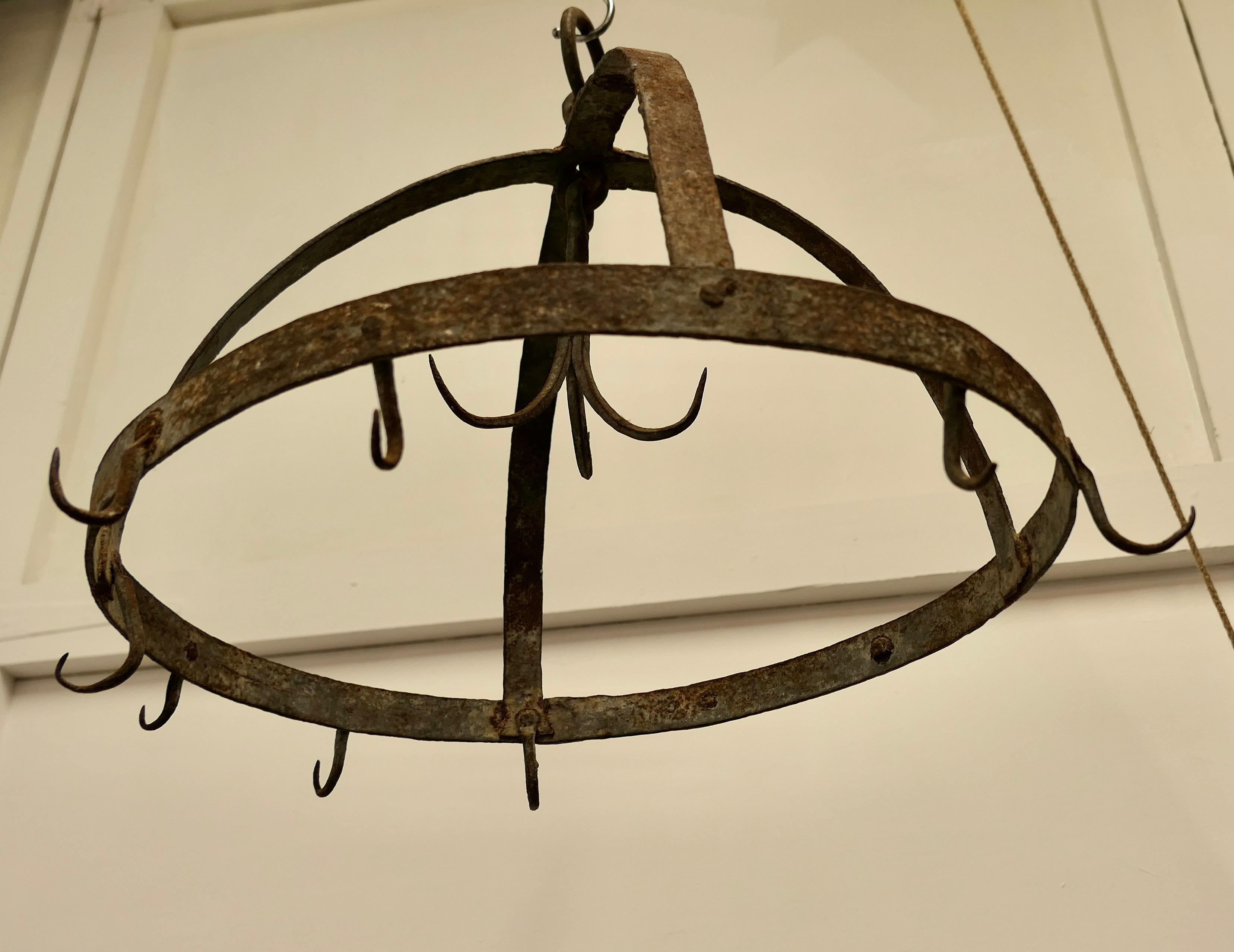 19th Century Blacksmith Made Iron Game Hanger, Kitchen Utensils or Pot Hanger