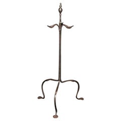 Blacksmith-Made Sculptural Polished Steel Firetool Stand