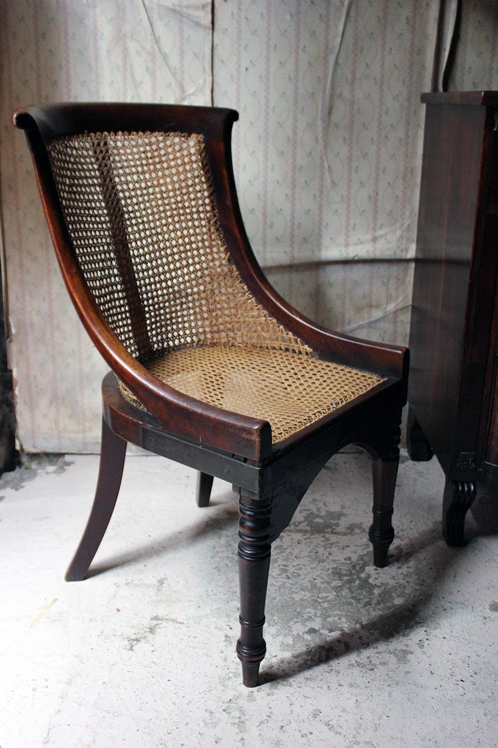 Blacksmith Repaired Regency Mahogany Library Bergère Chair, circa 1815 5