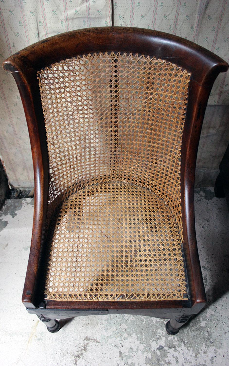 Blacksmith Repaired Regency Mahogany Library Bergère Chair, circa 1815 6