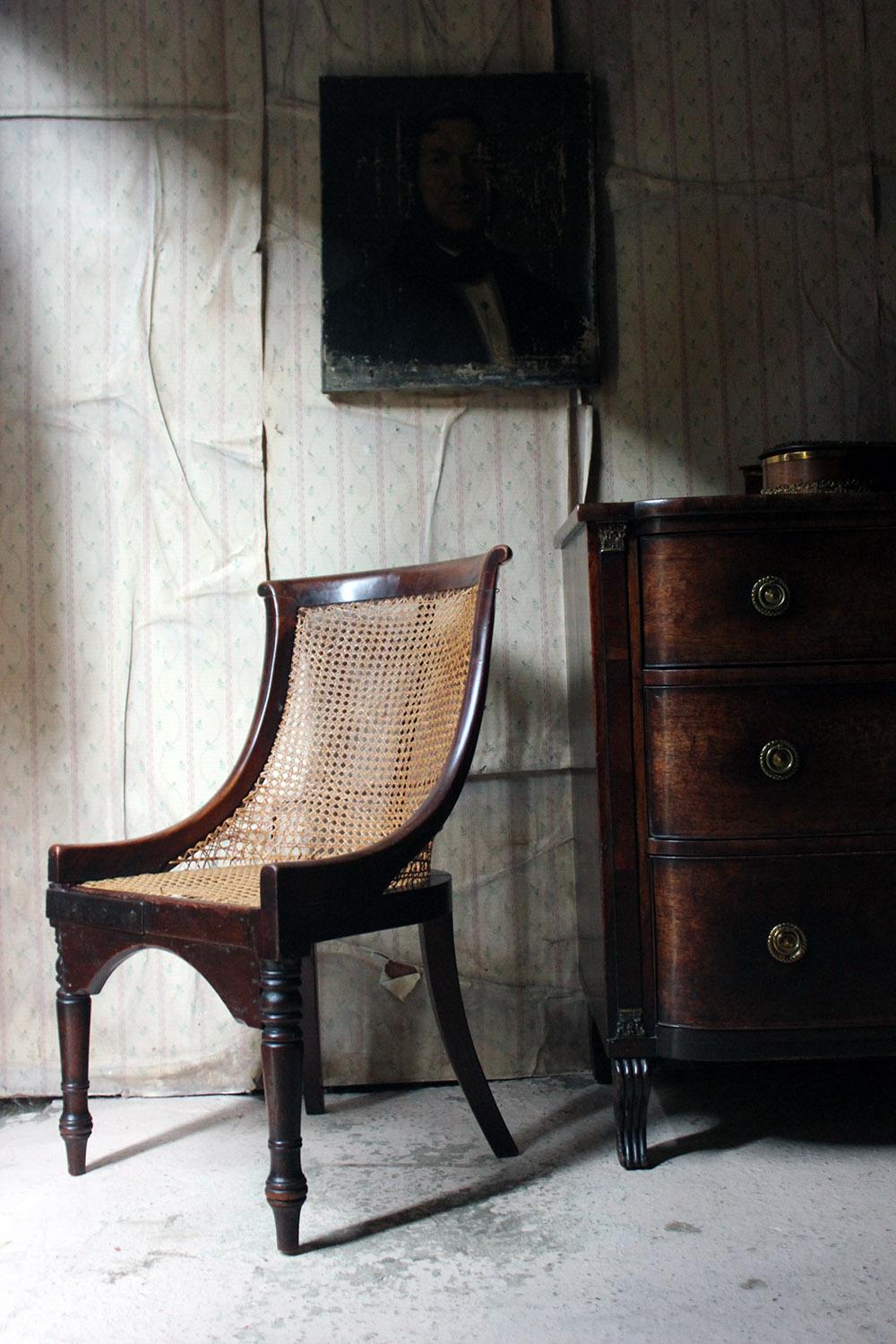 Blacksmith Repaired Regency Mahogany Library Bergère Chair, circa 1815 8