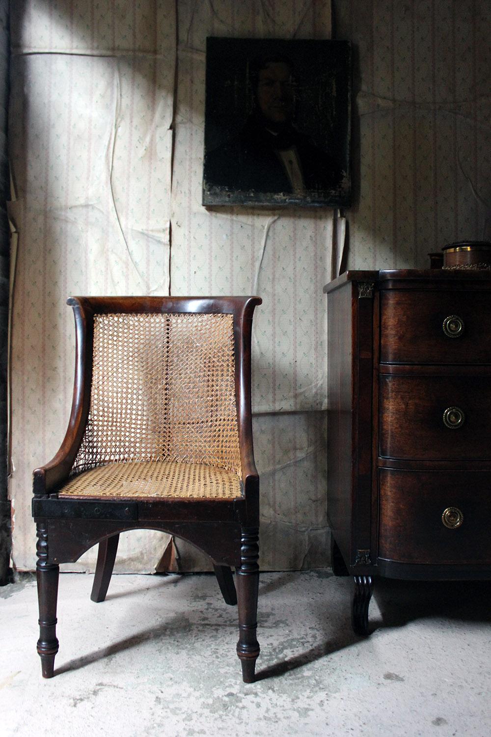 Blacksmith Repaired Regency Mahogany Library Bergère Chair, circa 1815 9