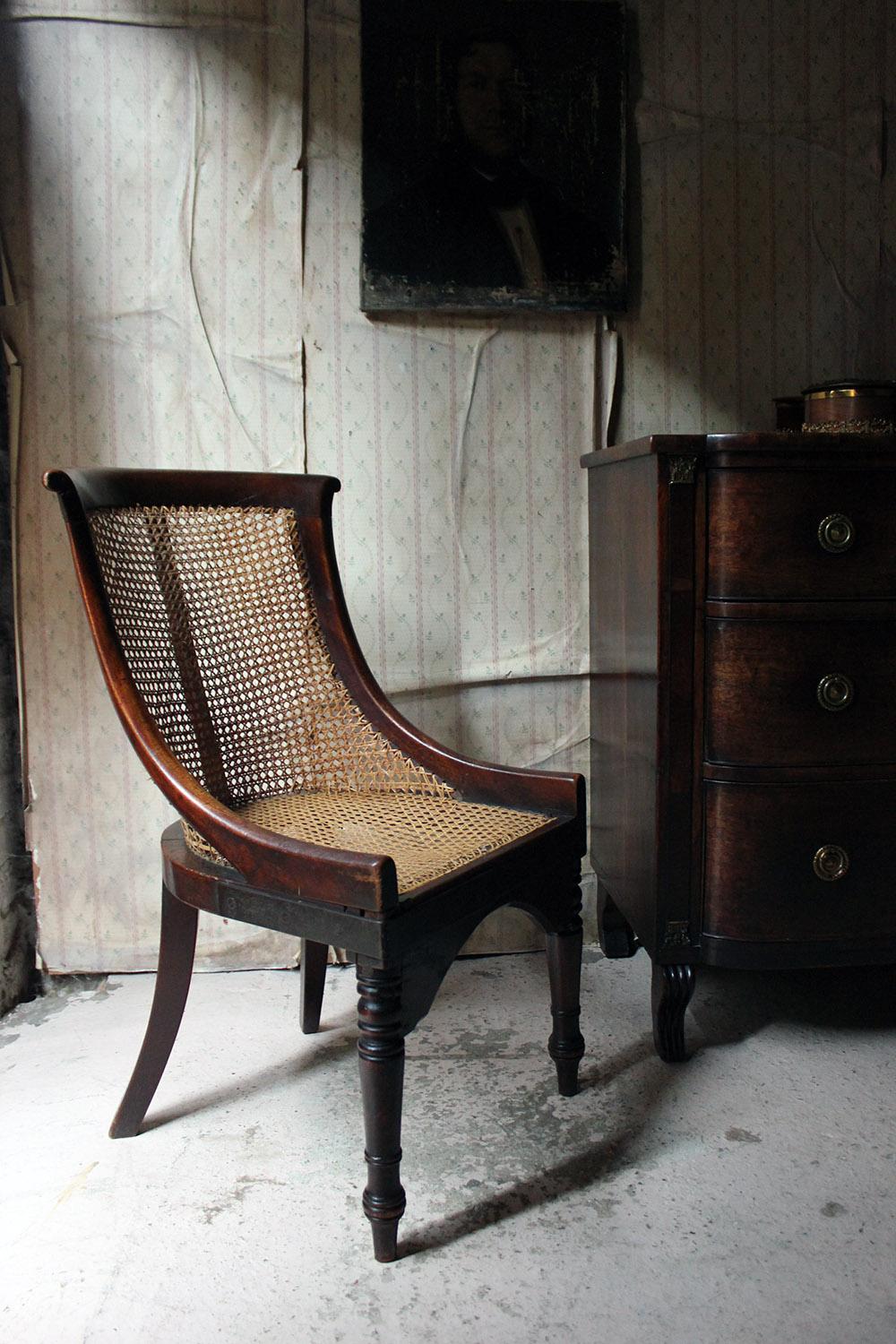Blacksmith Repaired Regency Mahogany Library Bergère Chair, circa 1815 10