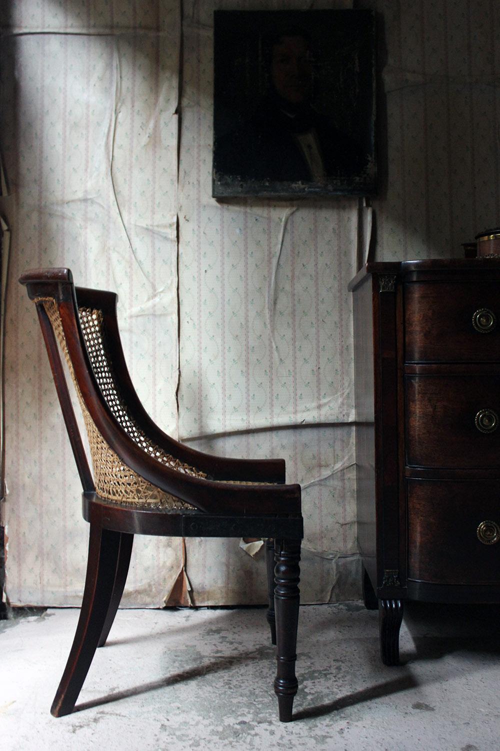 Blacksmith Repaired Regency Mahogany Library Bergère Chair, circa 1815 11