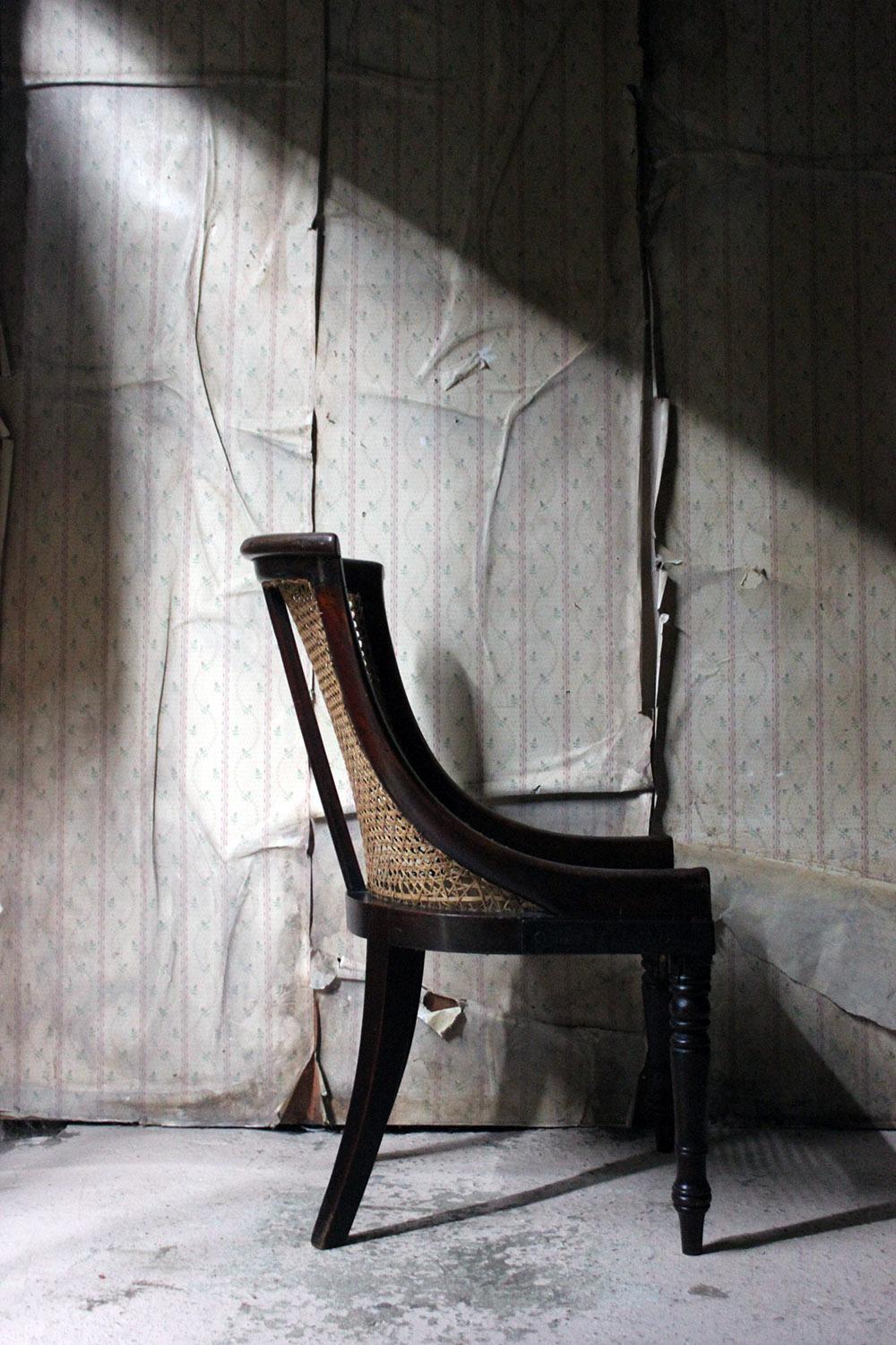 Blacksmith Repaired Regency Mahogany Library Bergère Chair, circa 1815 14