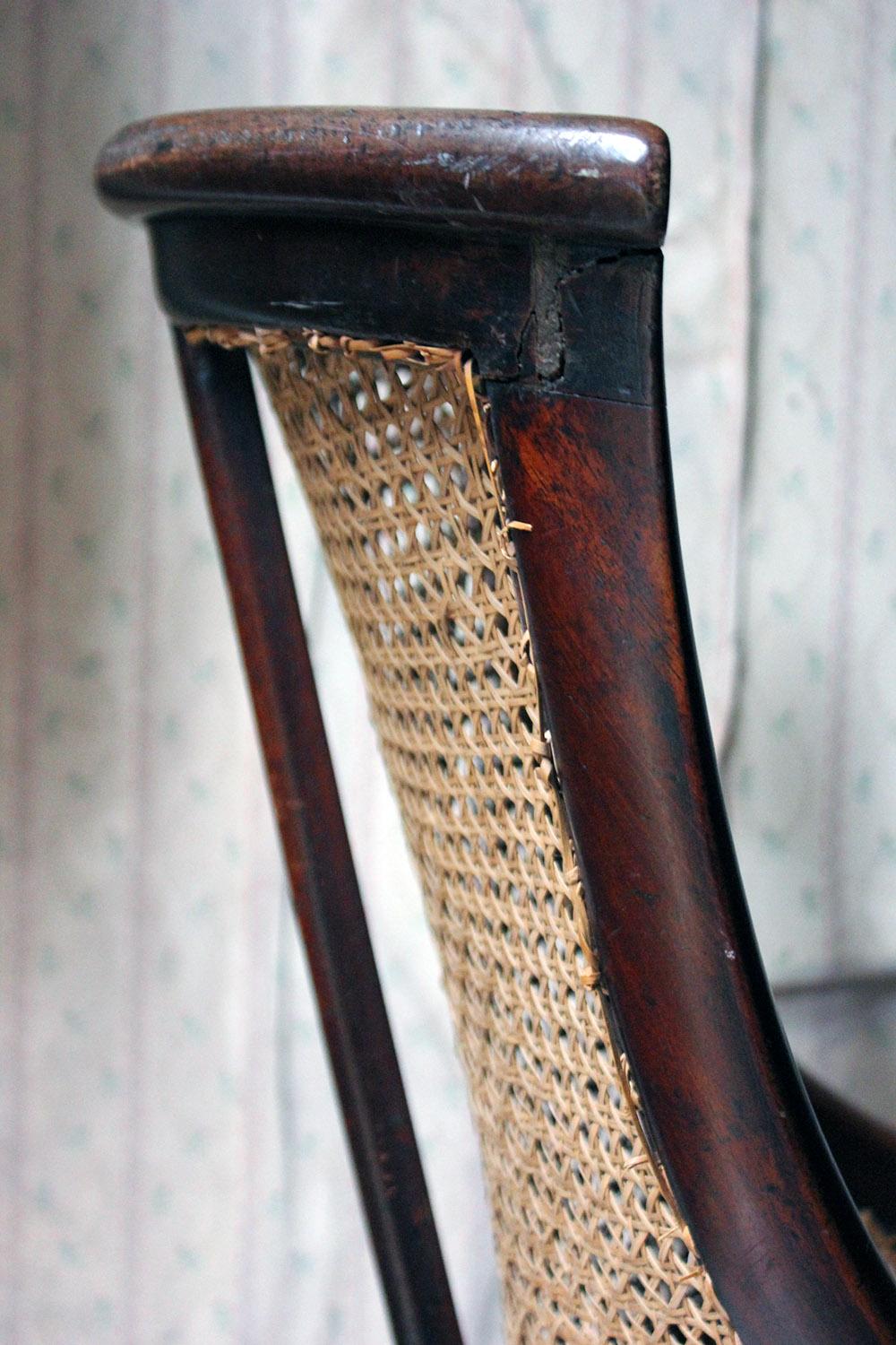 Blacksmith Repaired Regency Mahogany Library Bergère Chair, circa 1815 3