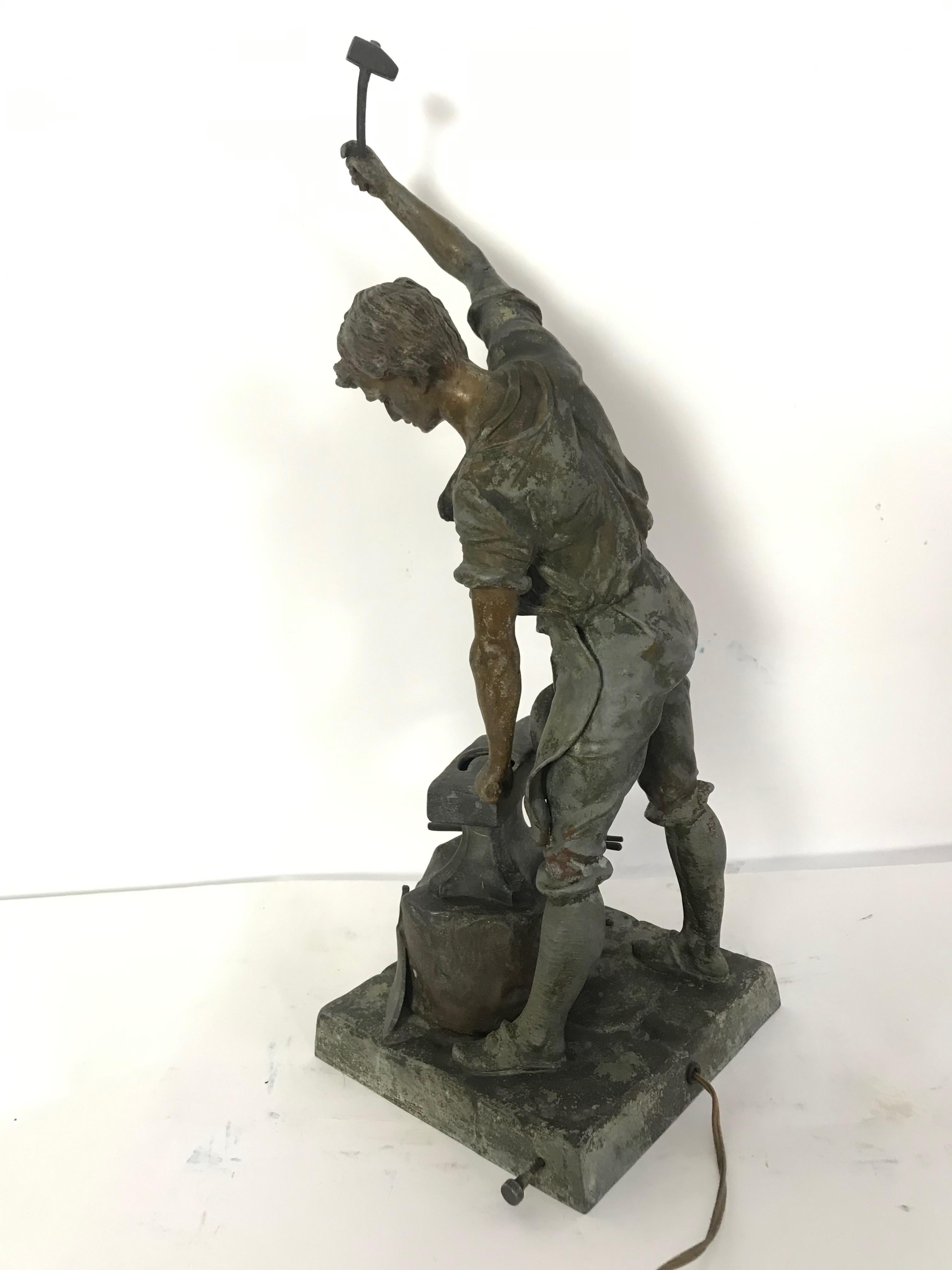 Blacksmith Sculpture Spelter Table Lamp For Sale 2