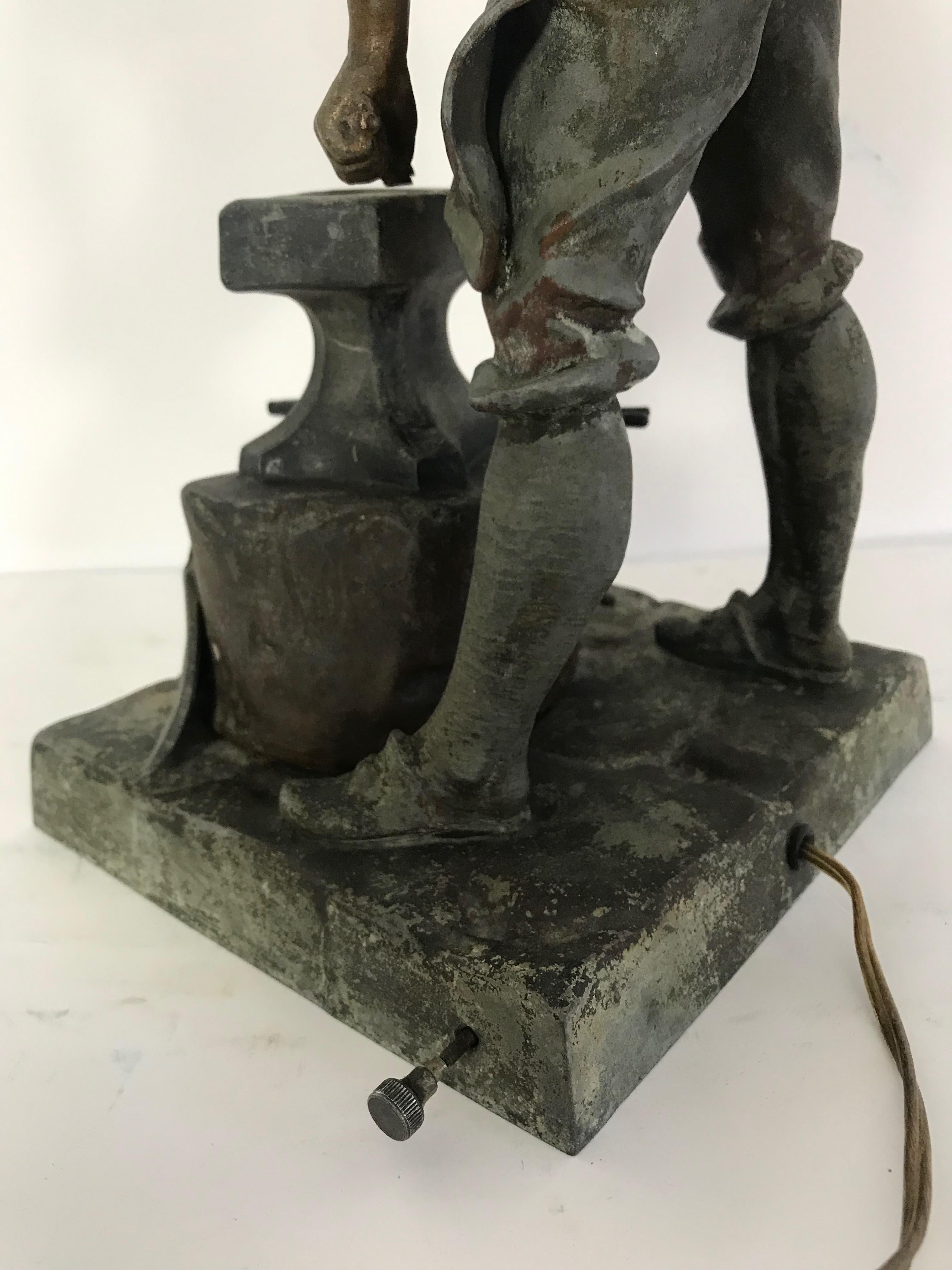 Blacksmith Sculpture Spelter Table Lamp For Sale 3