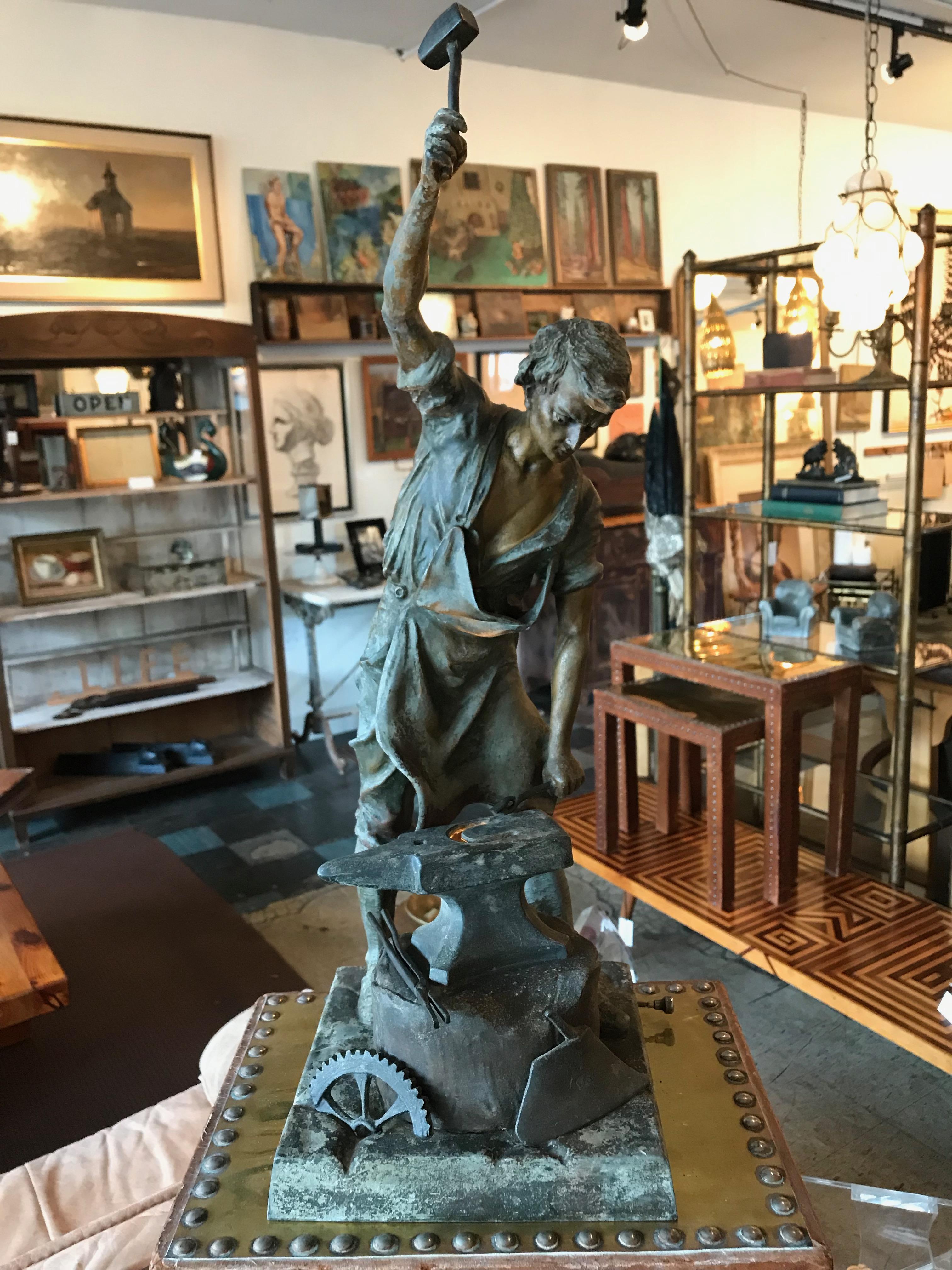 Blacksmith Sculpture Spelter Table Lamp For Sale 4