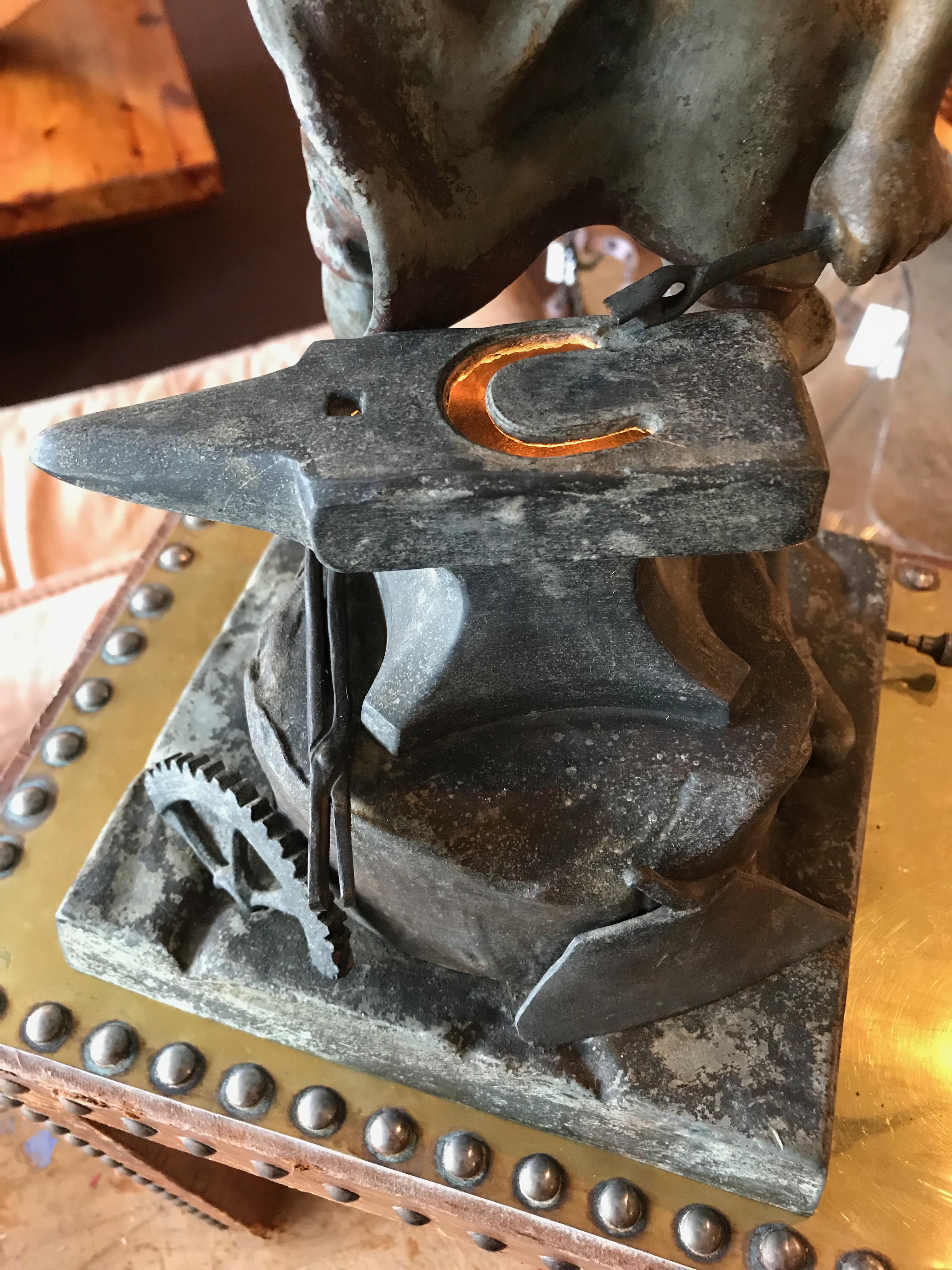 Blacksmith Sculpture Spelter Table Lamp For Sale 5