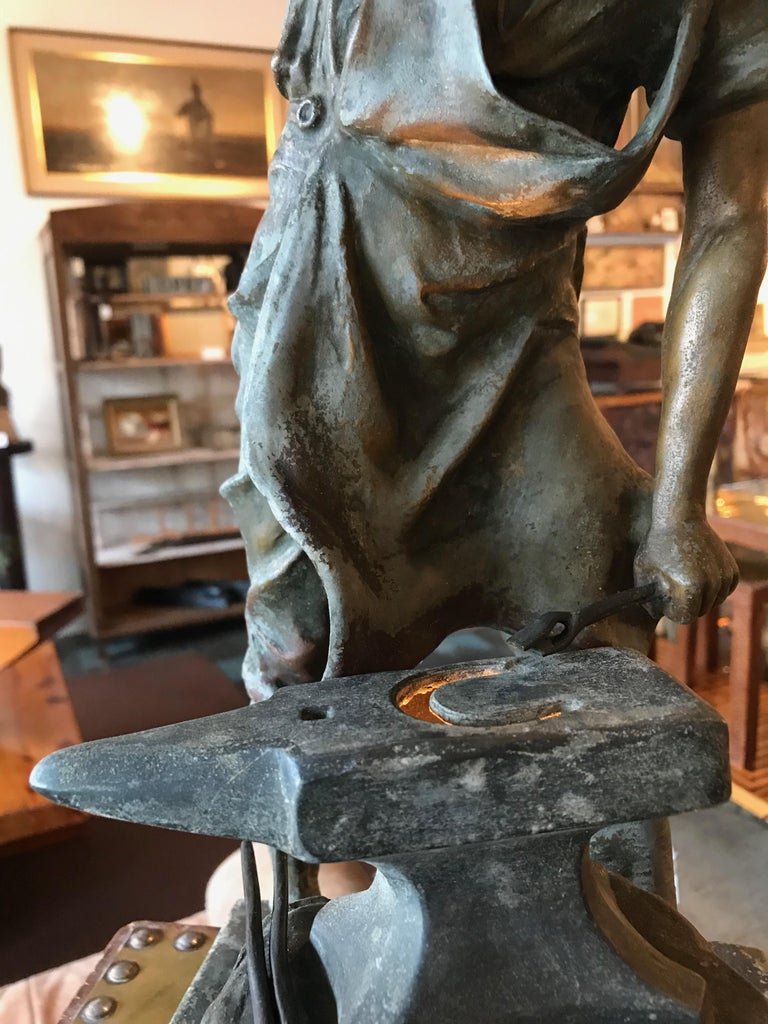 Blacksmith Sculpture Spelter Table Lamp For Sale at 1stDibs