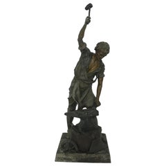 Antique Blacksmith Sculpture Spelter Table Lamp