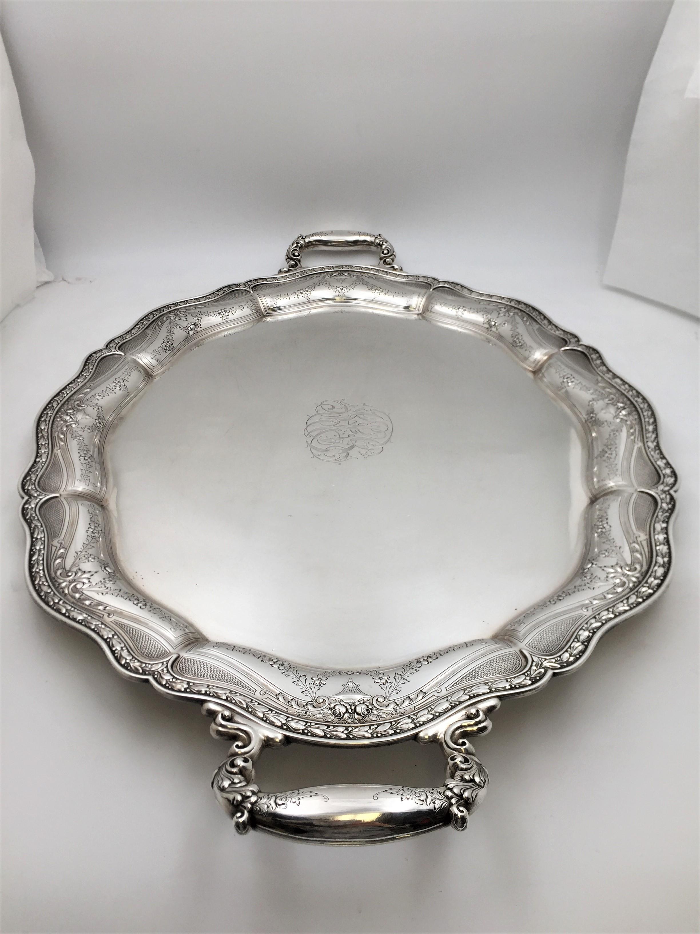 American Black, Starr&Frost Sterling Silver Early 20th Century 2-Handled Tray Art Nouveau For Sale