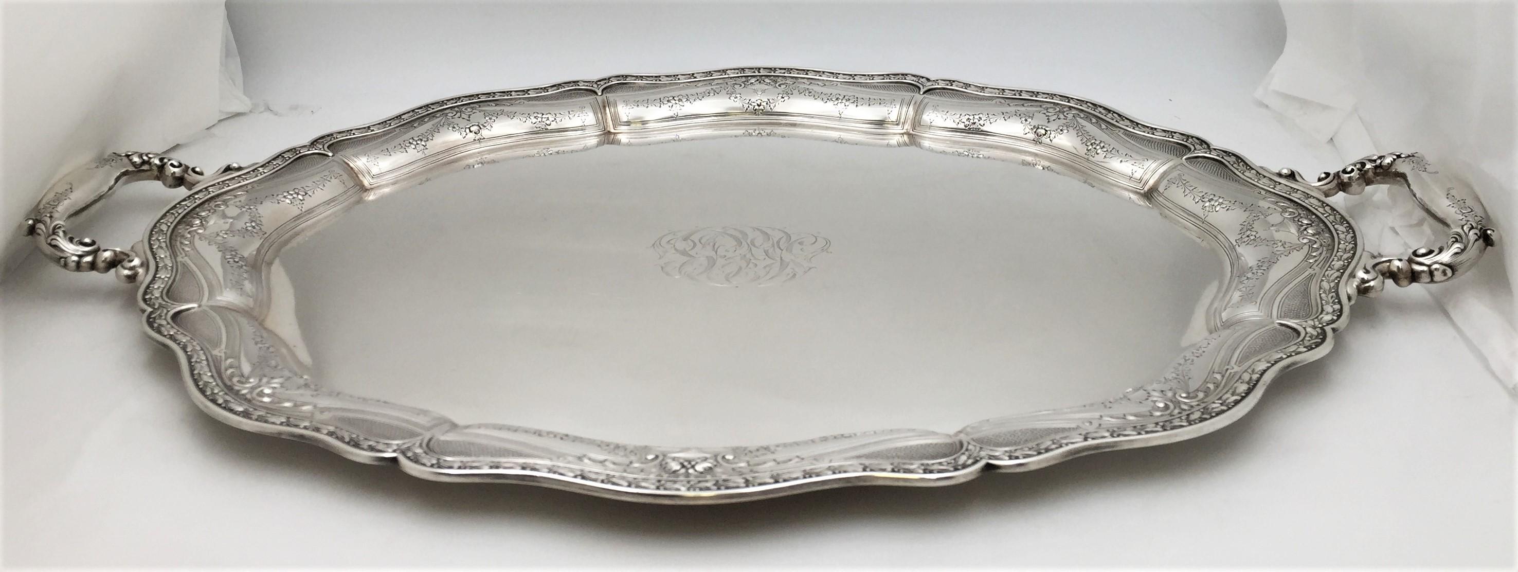 Black, Starr&Frost Sterling Silver Early 20th Century 2-Handled Tray Art Nouveau In Good Condition For Sale In New York, NY