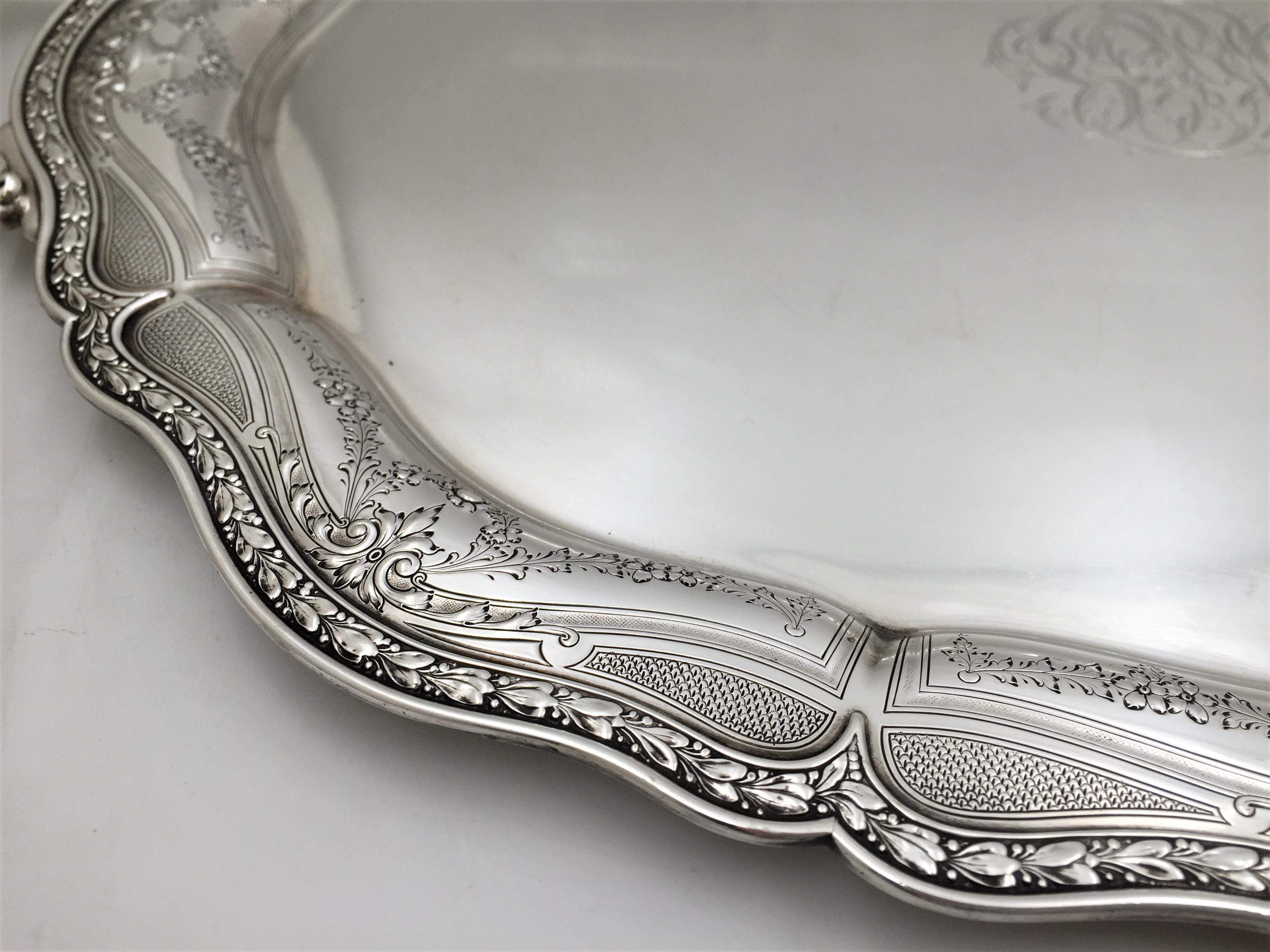 Black, Starr&Frost Sterling Silver Early 20th Century 2-Handled Tray Art Nouveau For Sale 1