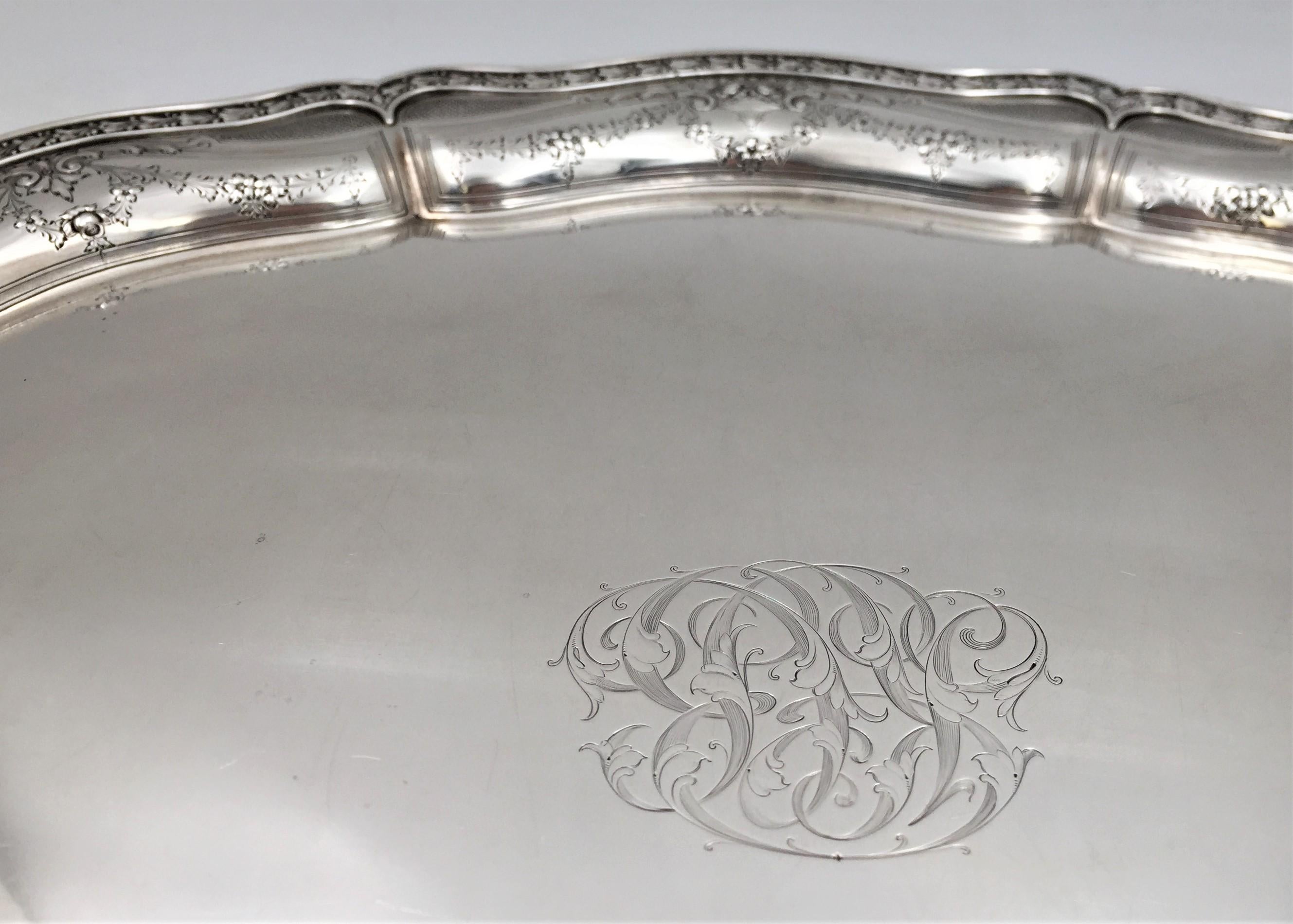 Black, Starr&Frost Sterling Silver Early 20th Century 2-Handled Tray Art Nouveau For Sale 2