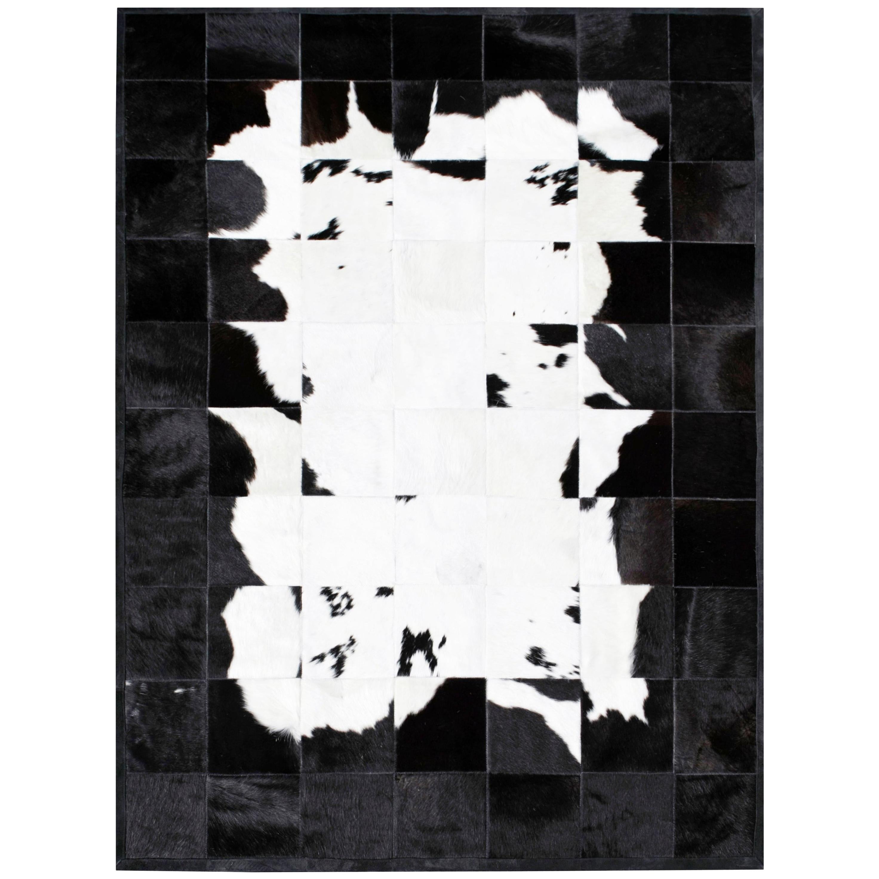 Tappeto Buenos Aires in pelle bovina personalizzabile con grafica in grassetto bianco e nero XX-Large