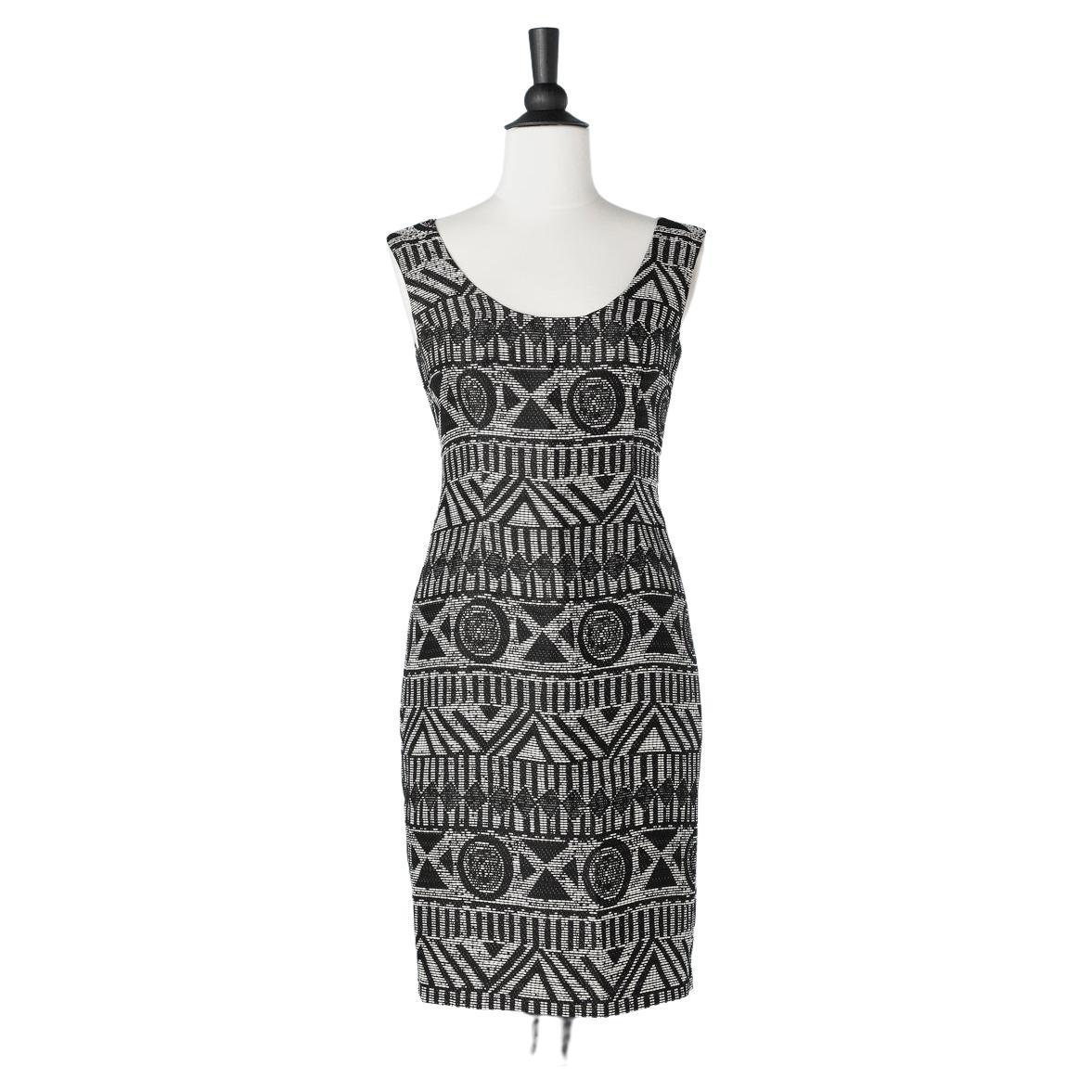 Black&white cocktail dress mix of rayon and raphia Ferré  For Sale