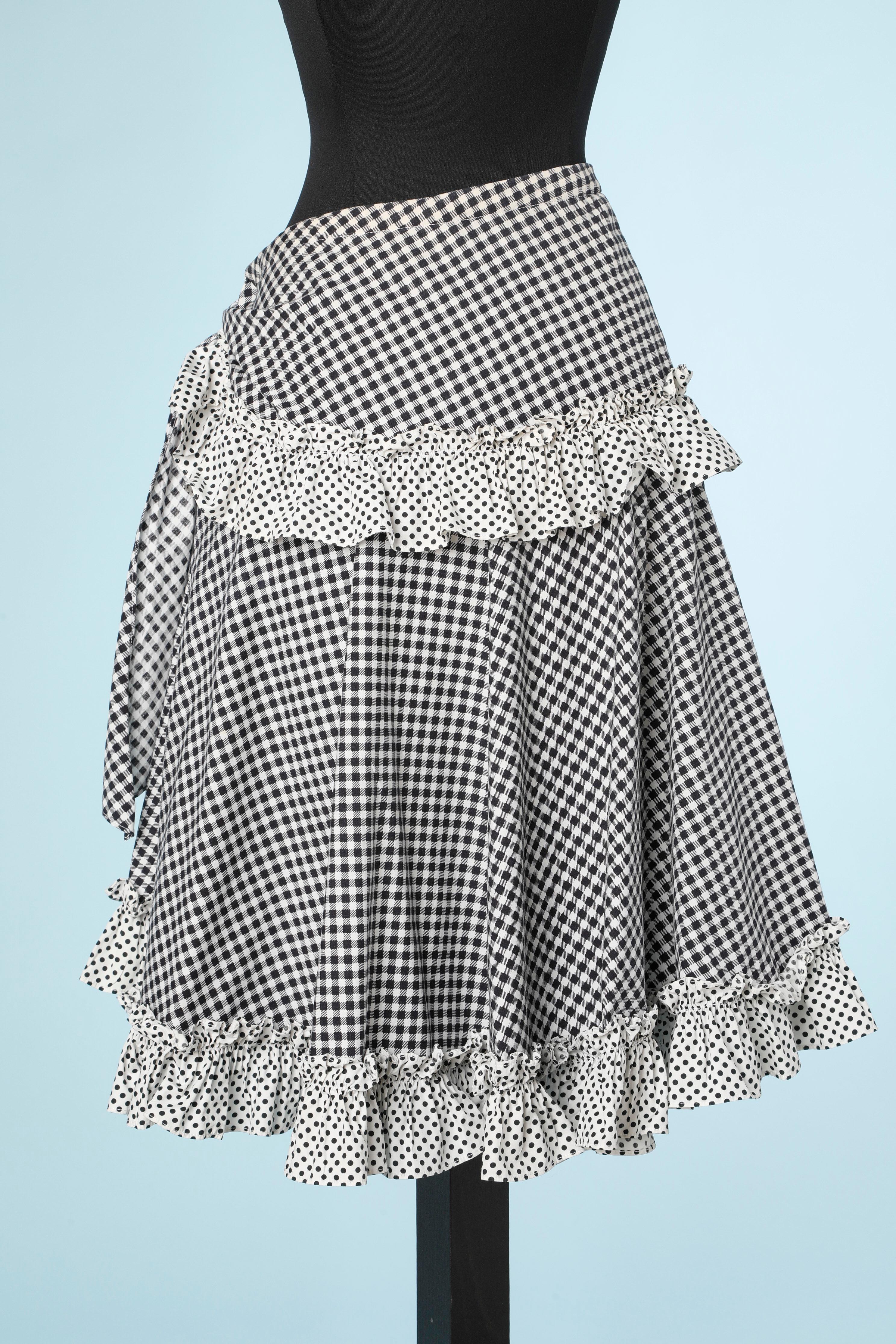 Women's Black&white cotton skirt printed polka-dots and Vichy Saint Laurent Rive Gauche  For Sale