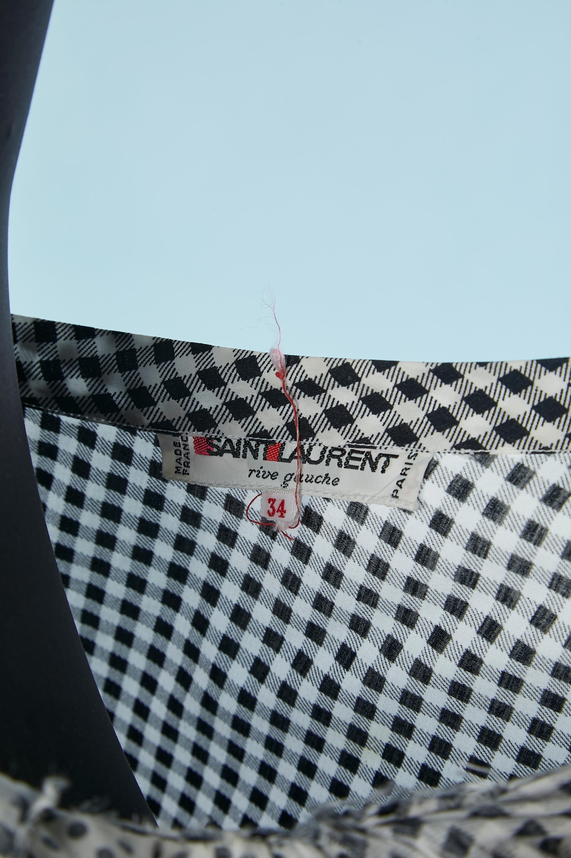Gonna in cotone bianco e nero stampata a pois e vichy Saint Laurent Rive Gauche in vendita 1