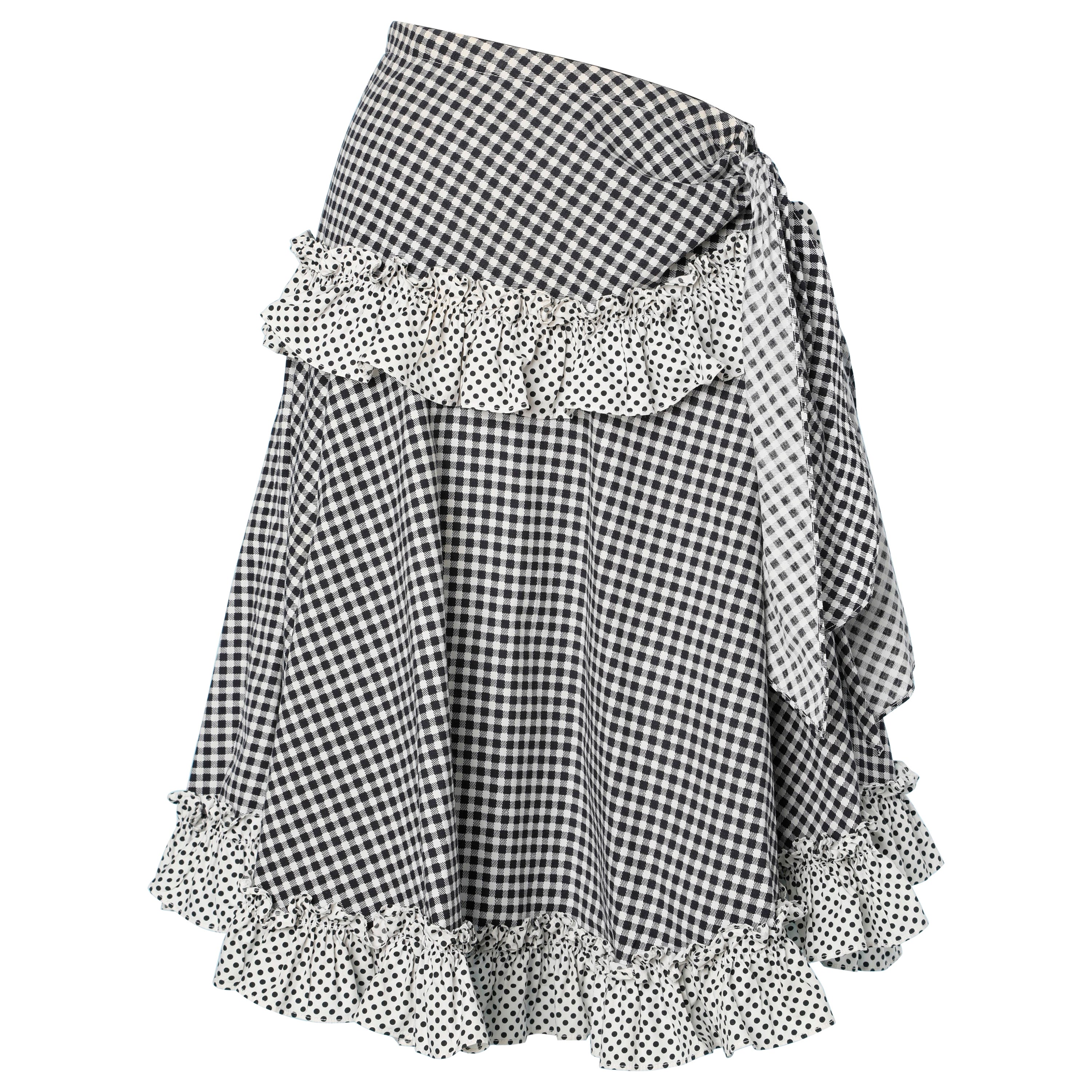 Black&white cotton skirt printed polka-dots and Vichy Saint Laurent Rive Gauche For Sale