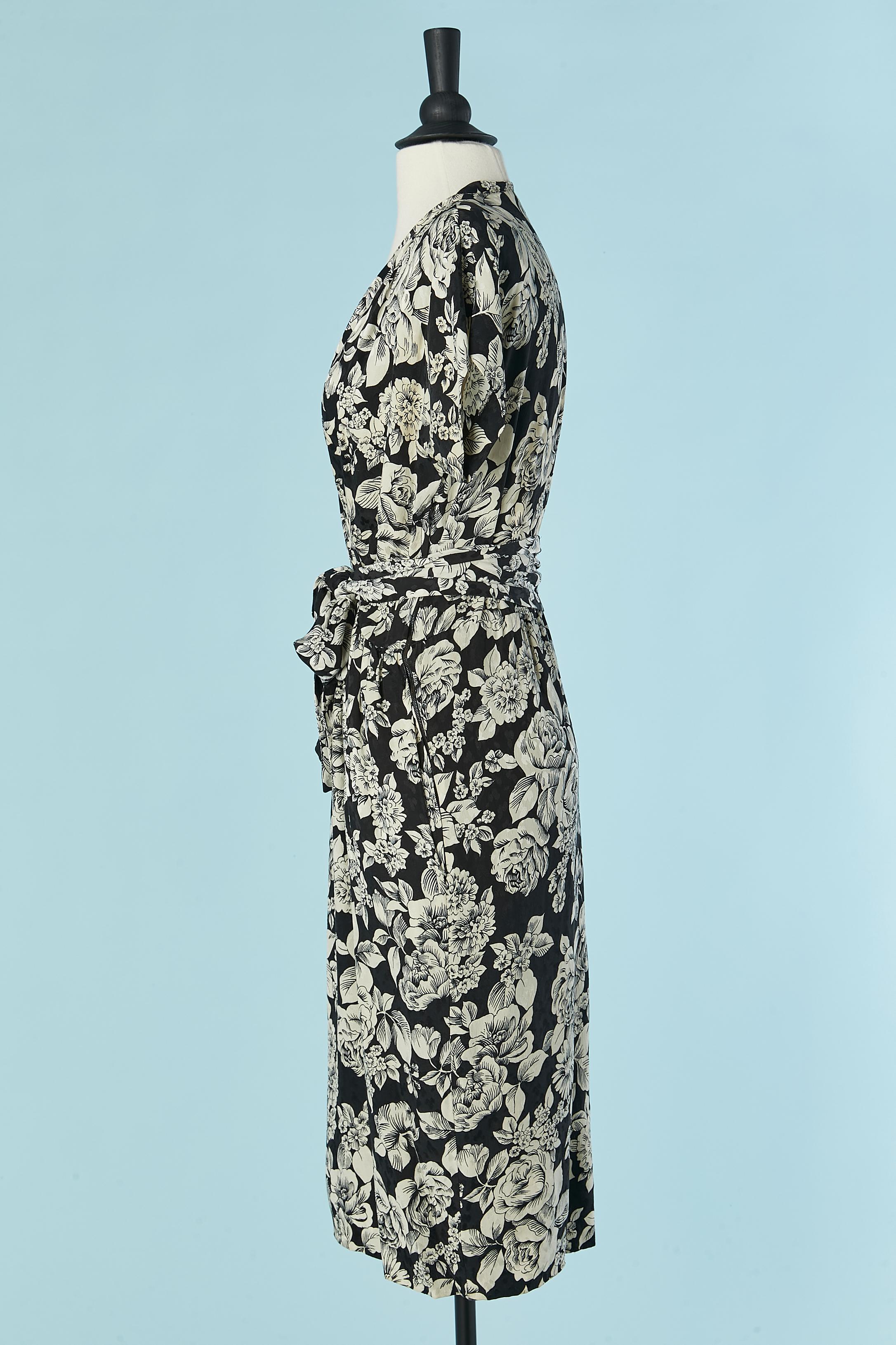 Women's Black&white silk jacquard printed dress SAINT LAURENT RIVE GAUCHE For Sale