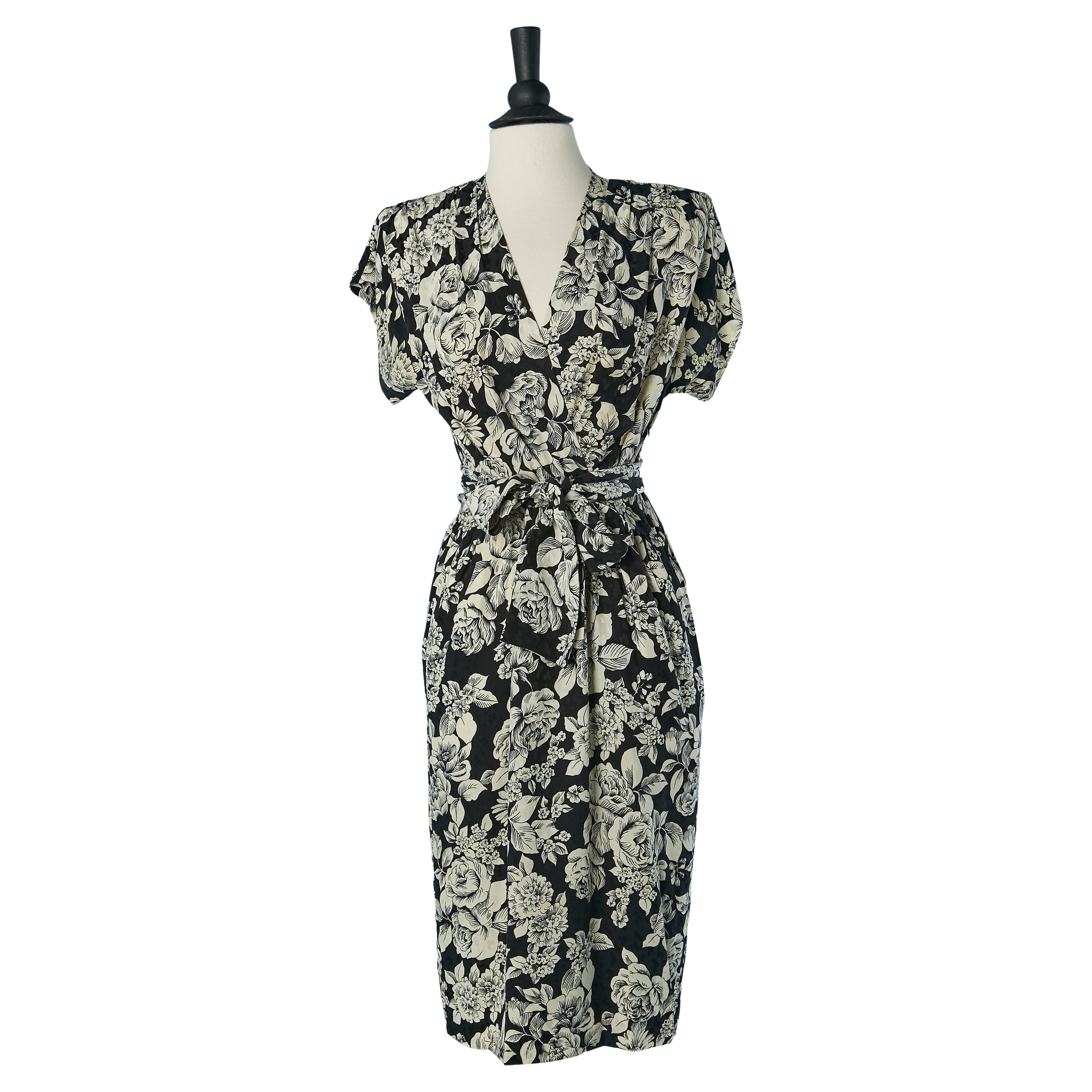 Black&white silk jacquard printed dress SAINT LAURENT RIVE GAUCHE For Sale