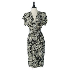 Schwarz-weißes Kleid aus Seidenjacquard mit Druck SAINT LAURENT RIVE GAUCHE