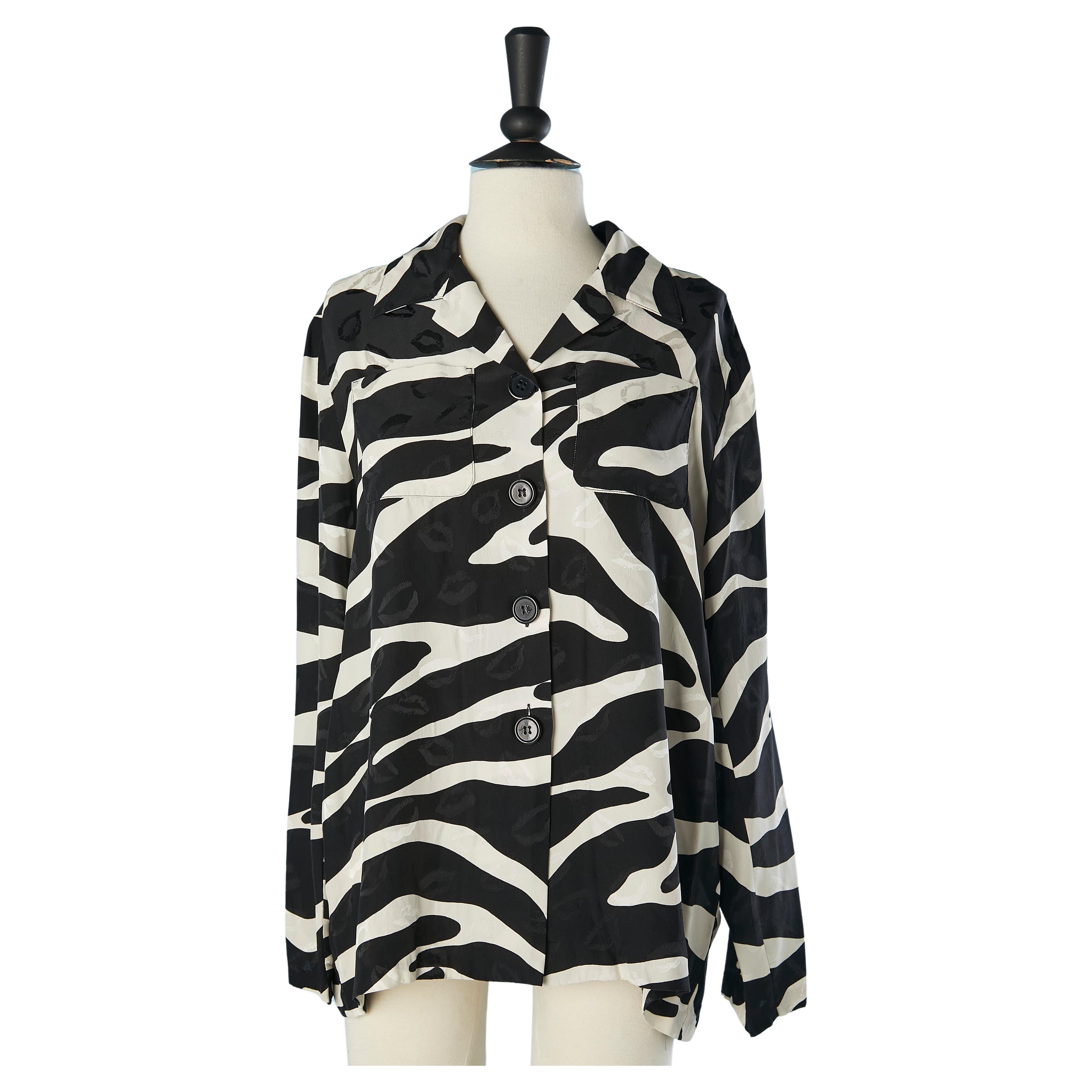 Black&white silk jacquard shirt with zebra print Yves Saint Laurent Variation  For Sale