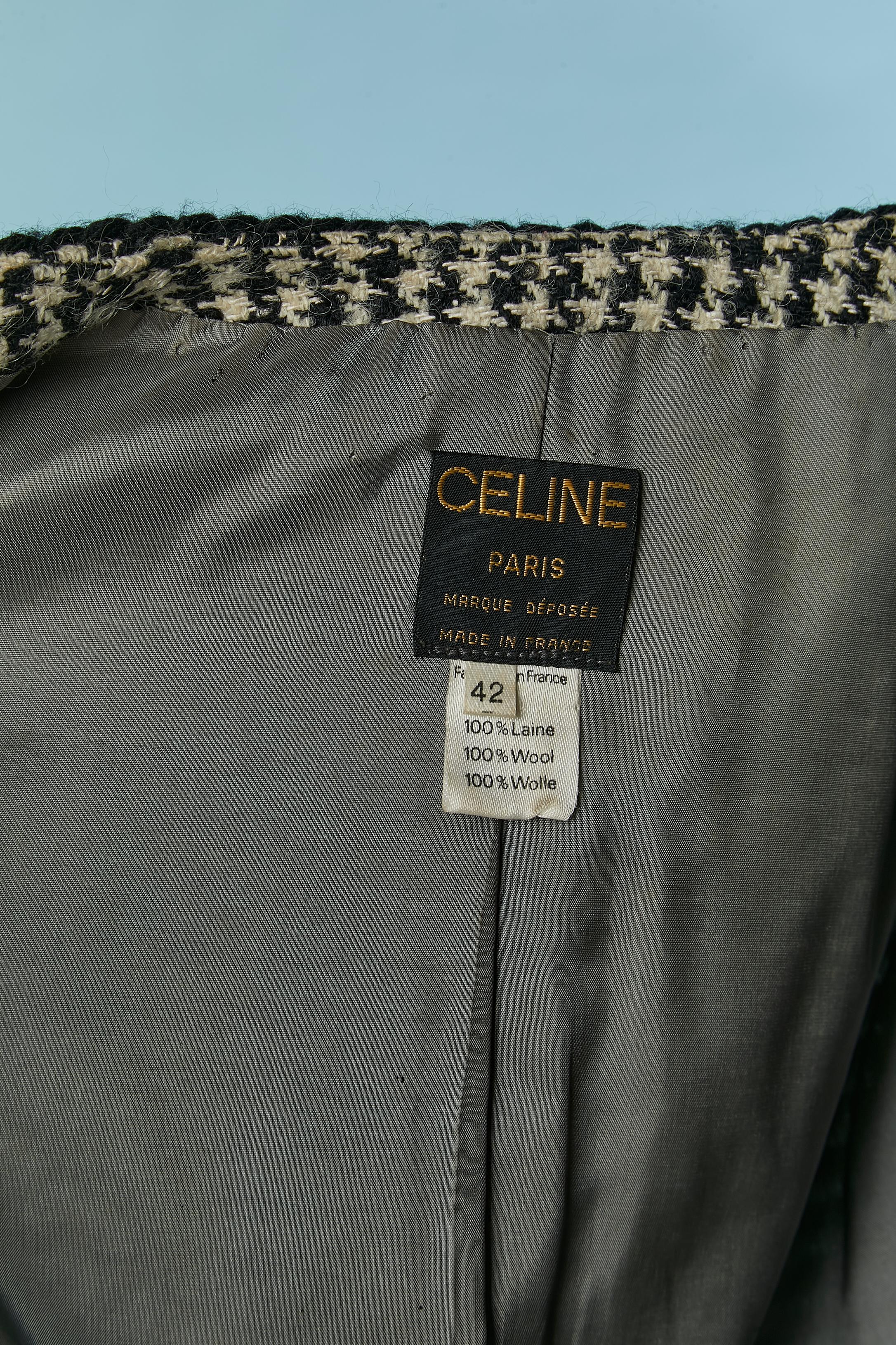 Black&white tweed and Prince de Galles pattern skirt-suit with flower CELINE For Sale 4