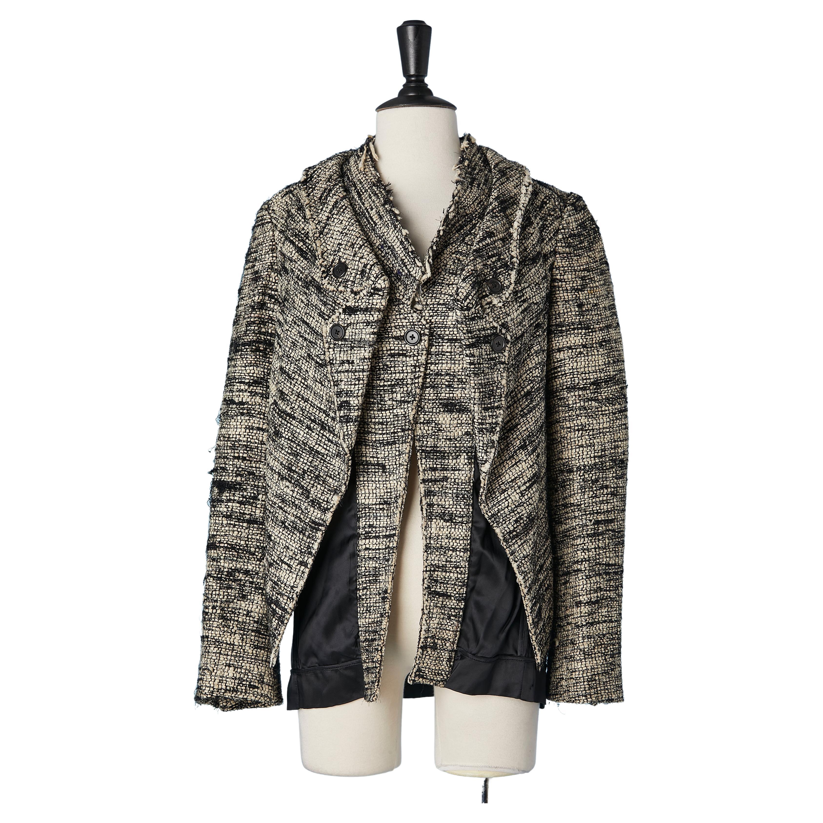 Giacca doppio strato in tweed "trompe l'oeil" bianco e nero Proenza Schouler