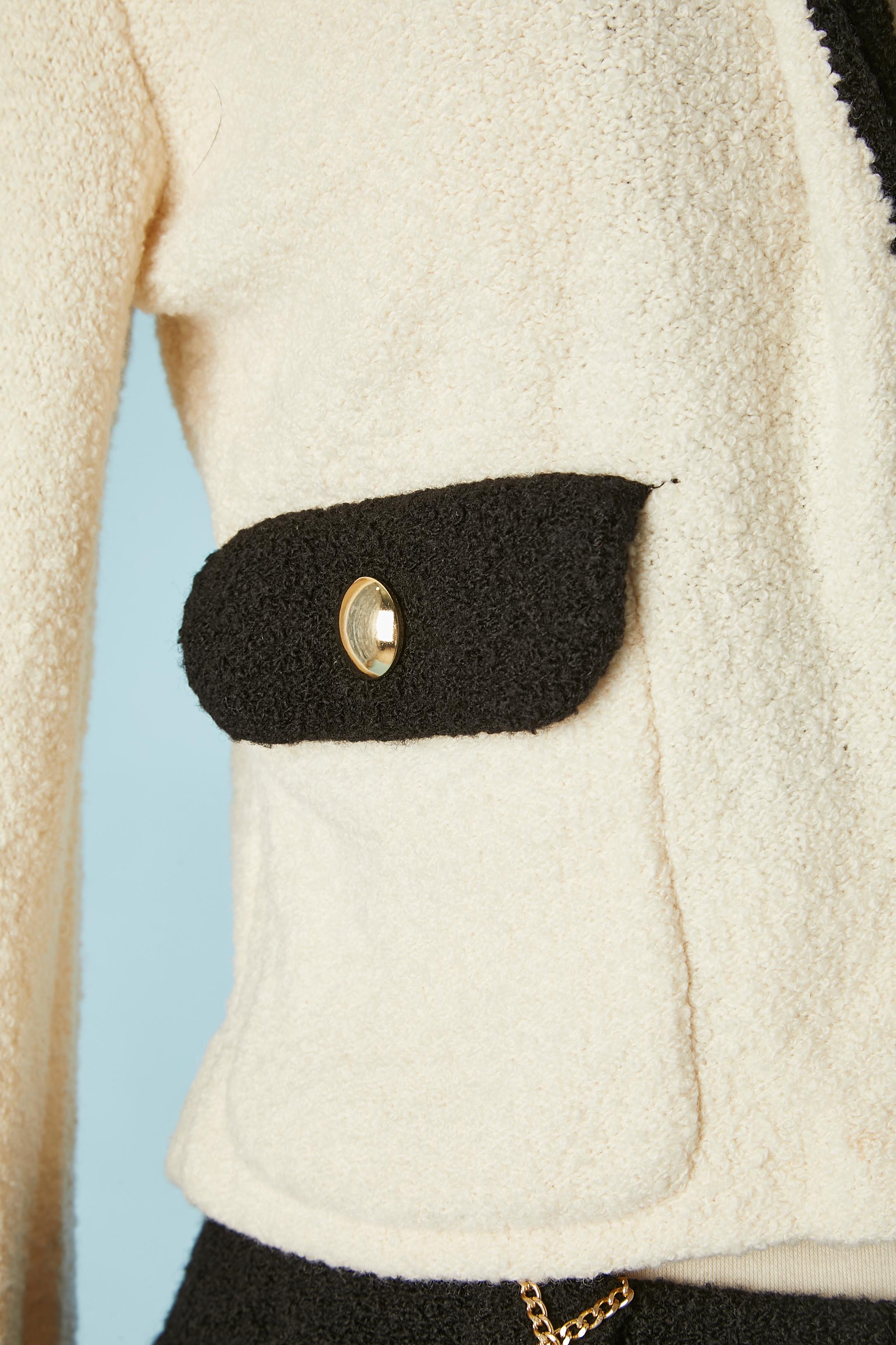 Gold Black&white wool knit skirt-suit with gold metal button Adolfo at Saks Fifth Av For Sale