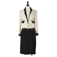 Vintage Black&white wool knit skirt-suit with gold metal button Adolfo at Saks Fifth Av