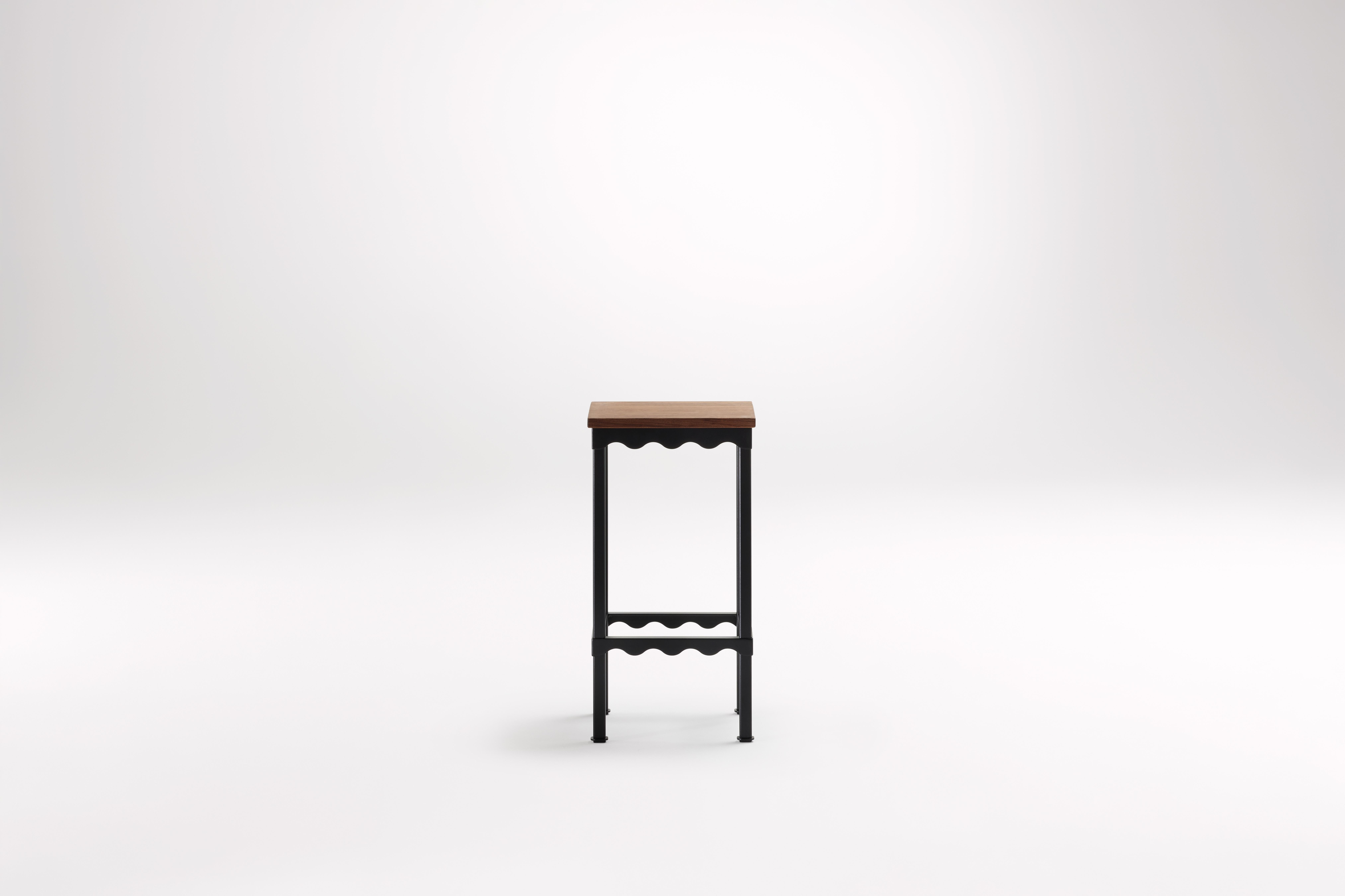 Blackwood Bellini High Stool by Coco Flip
Dimensions: D 34 x W 34 x H 65/75 cm
Materials: Timber / Stone tops, Powder-coated steel frame. 
Weight: 8kg
Frame Finishes: Textura Black.

Coco Flip is a Melbourne based furniture and lighting design