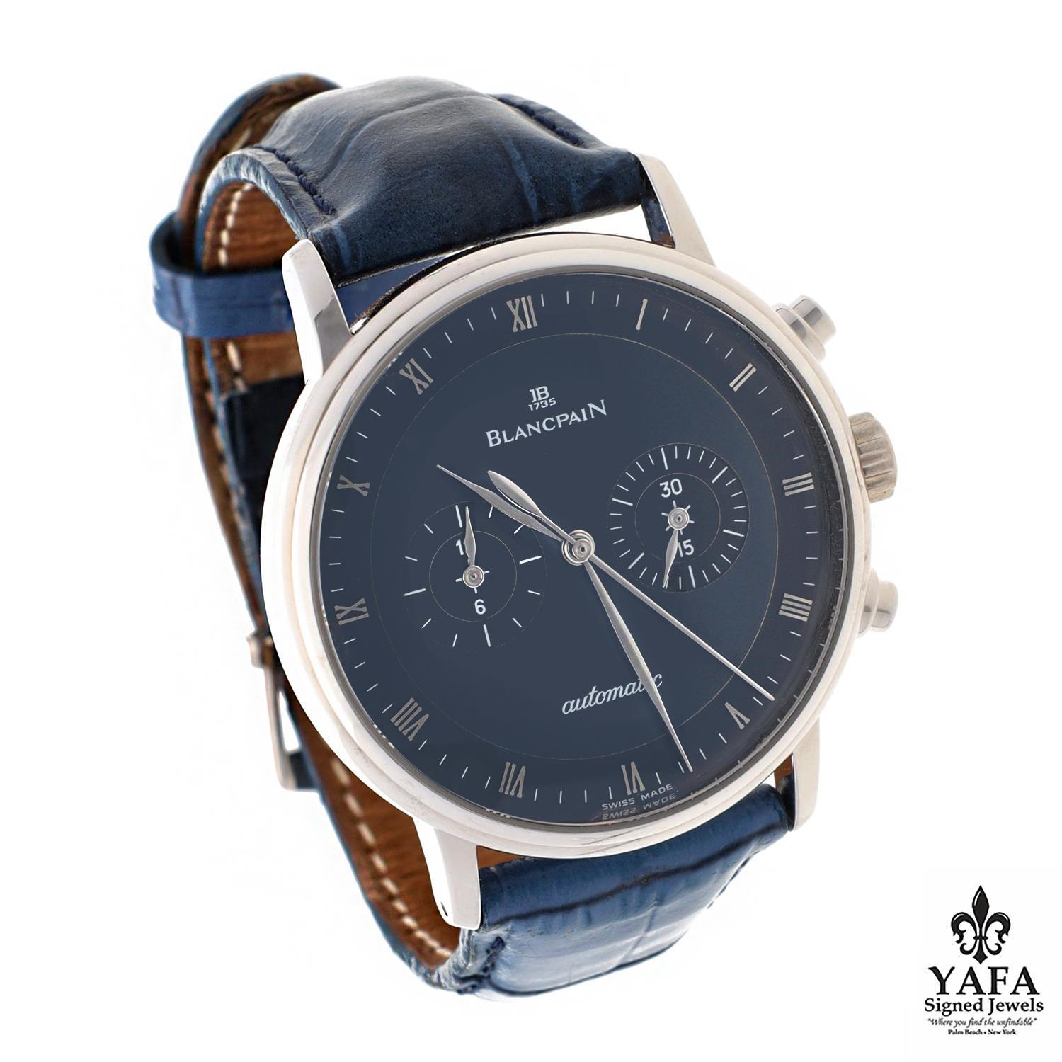 BLACPAIN Villeret, 18K White Gold Chronograph In Excellent Condition For Sale In New York, NY