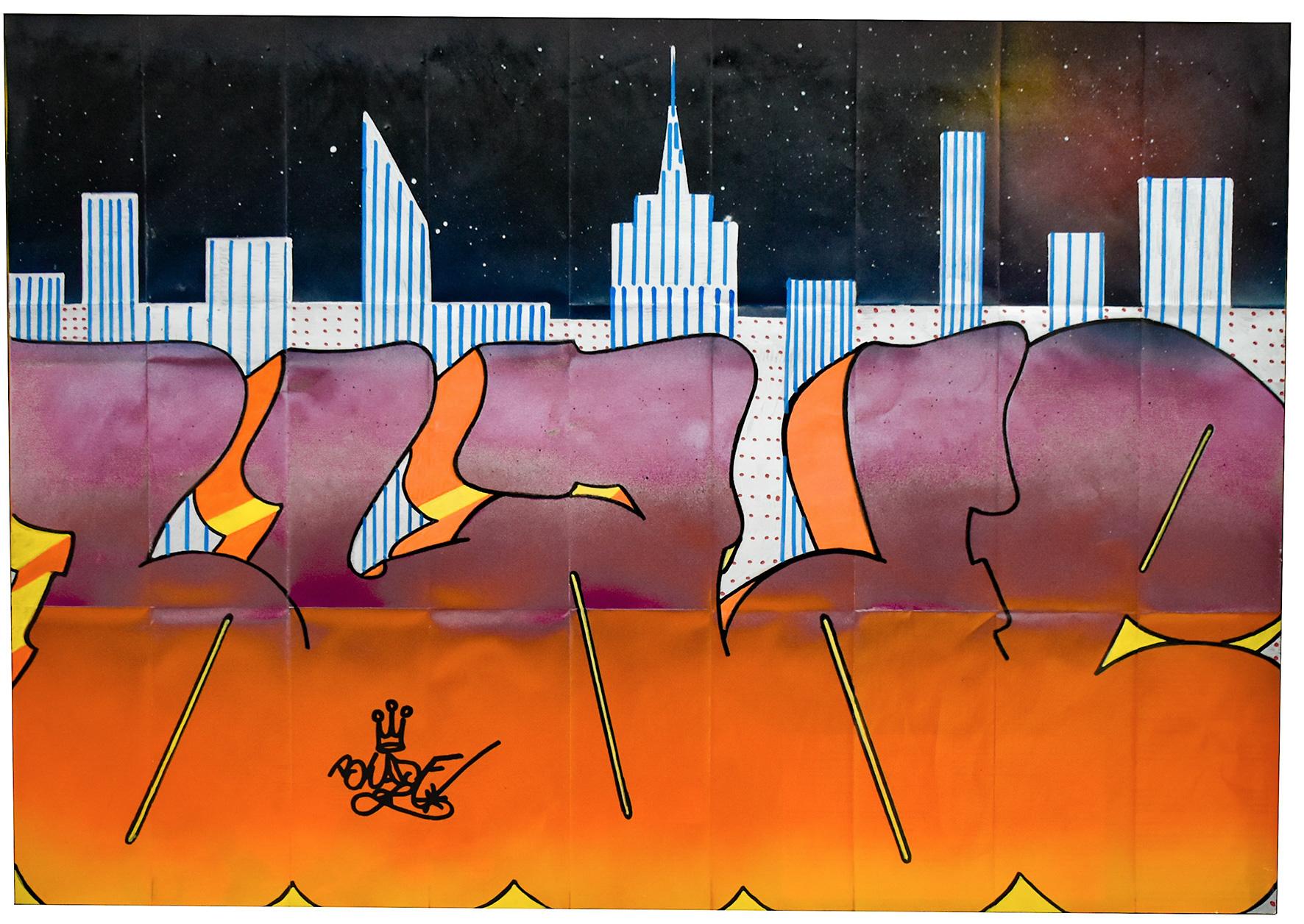 Magnifique peinture de la légende du graffiti Blade, Steven Ogburn, sur la carte du métro NYC MTA.
Ses peintures sur des plans de métro sont intéressantes, car Blade a peint sur plus de 5 000 rames de métro, ce qui les rend nostalgiques et