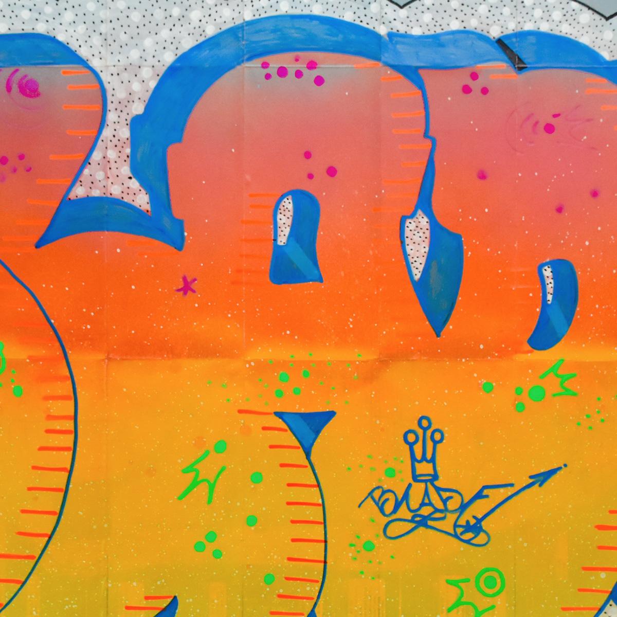 Super colorful and bright painting by Graffiti legend Blade, Steven Ogburn on NYC MTA Railroad Map.
His paintings on subway maps are cool as Blade has painted on over 5000 subway trains so these are nostalgic and relevant to the artists