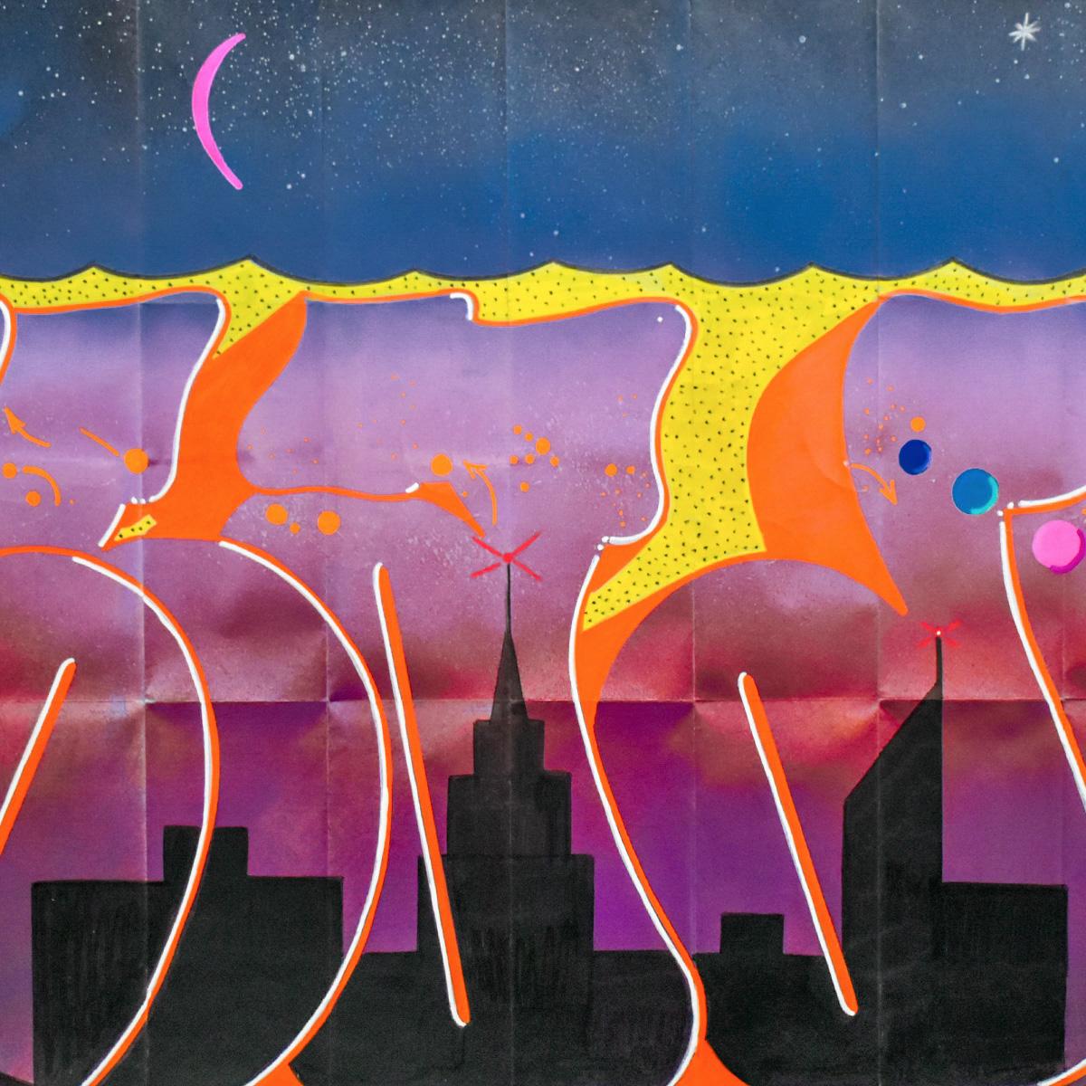 Vibrant painting by Graffiti legend Blade, Steven Ogburn on NYC MTA Map.
His paintings on subway maps are especially cool as Blade has painted on over 5000 subway trains so these are nostalgic and relevant to the artists career.
Blade is also known