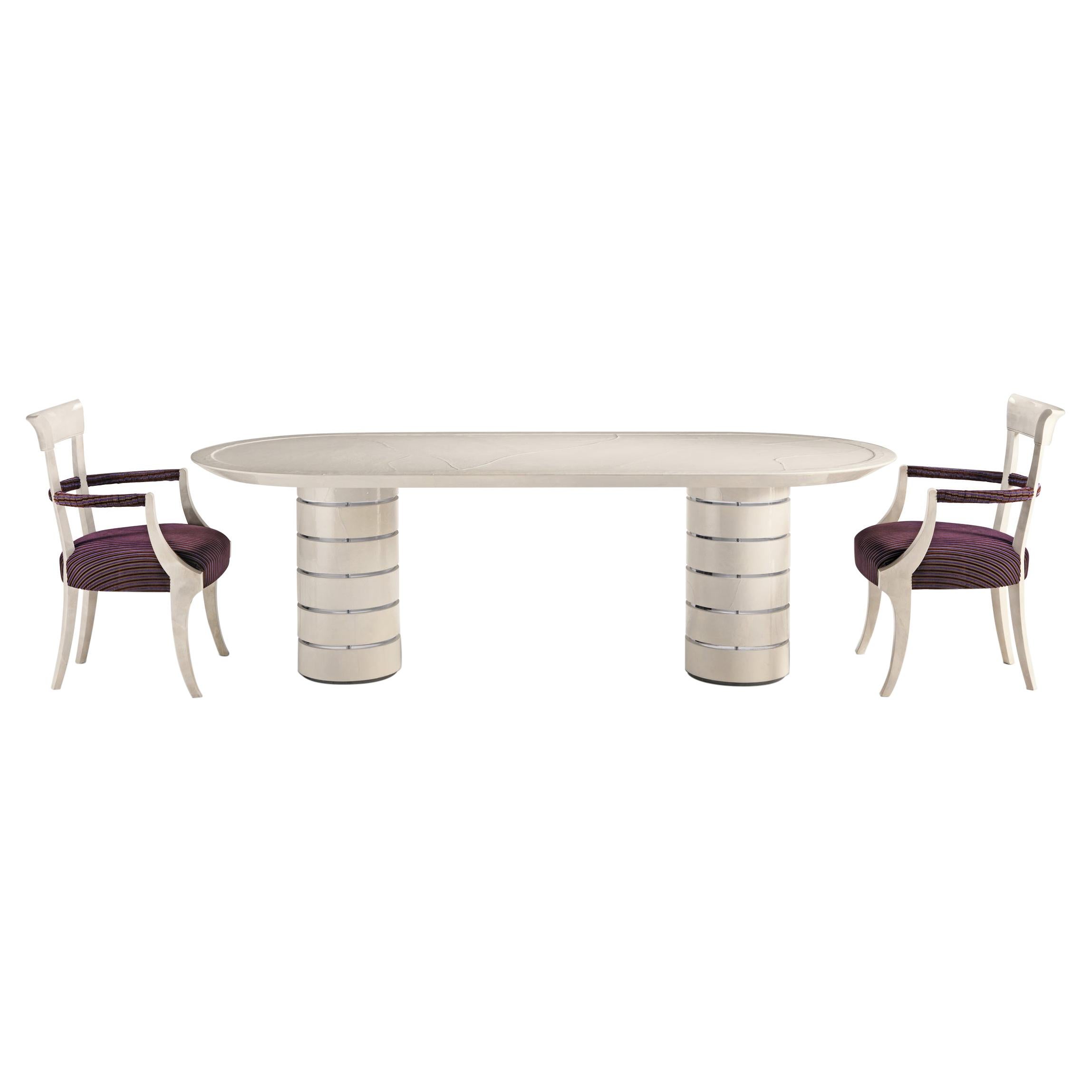 BLADE/T Oval White Dining Table with Plexiglas inserts and Concentric Circles