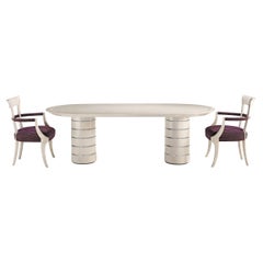 Table de salle à manger blanche ovale BLADE/T avec inserts en plexiglas et cercles concentriques