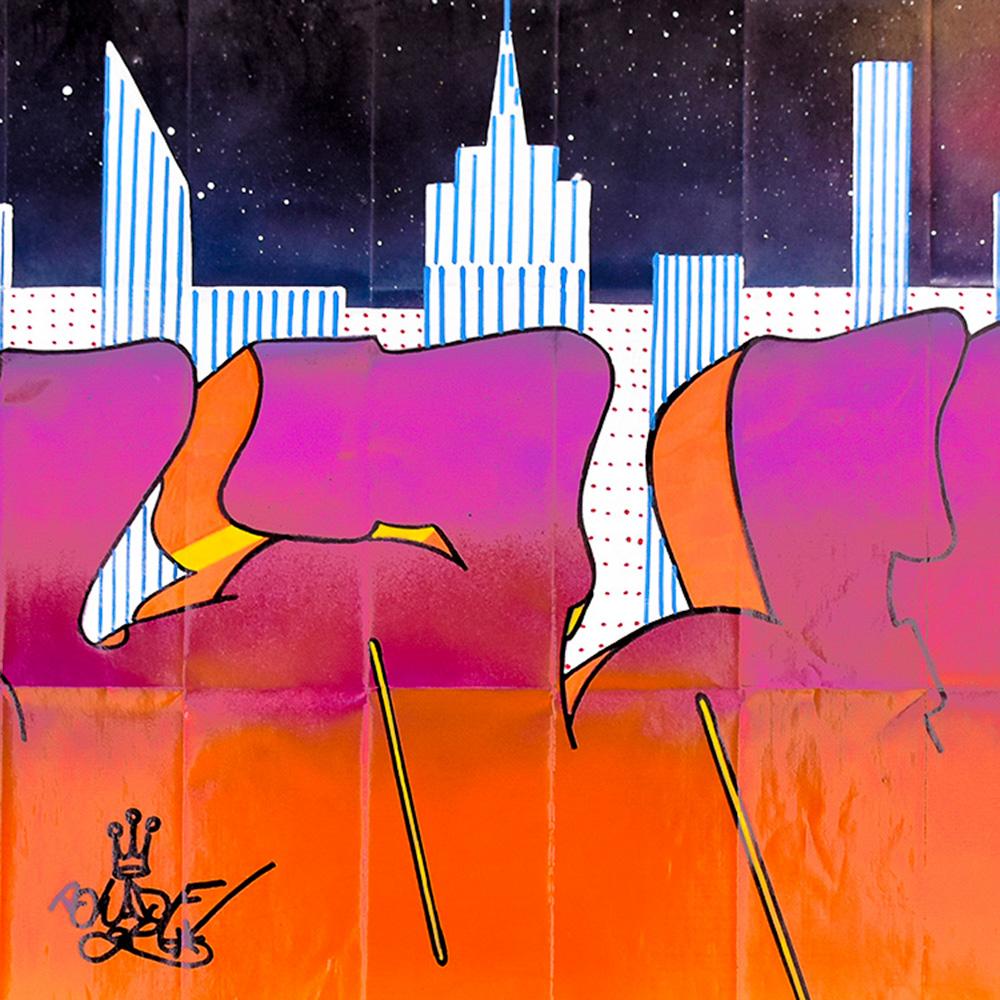 Blade Takes the City Again (Original Art on NYC Subway Map) - Street Art Painting by blade