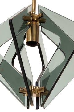Blade Pendant Lamp in Smoked Glass in the Style of Max Ingrand for Fontana Arte