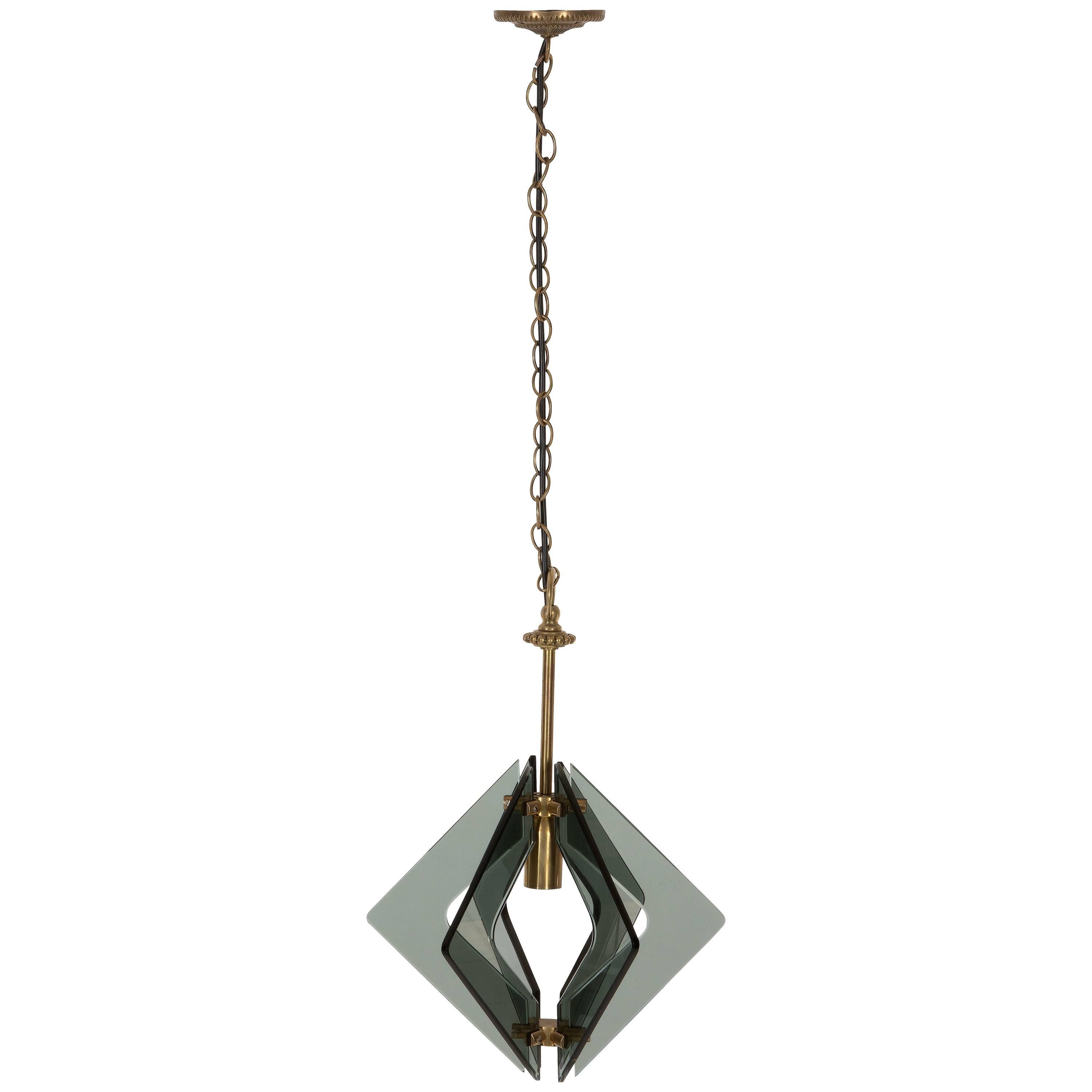 Blade Pendant Lamp in Smoked Glass in the Style of Max Ingrand for Fontana Arte For Sale
