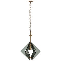 Blade Pendant Lamp in Smoked Glass in the Style of Max Ingrand for Fontana Arte