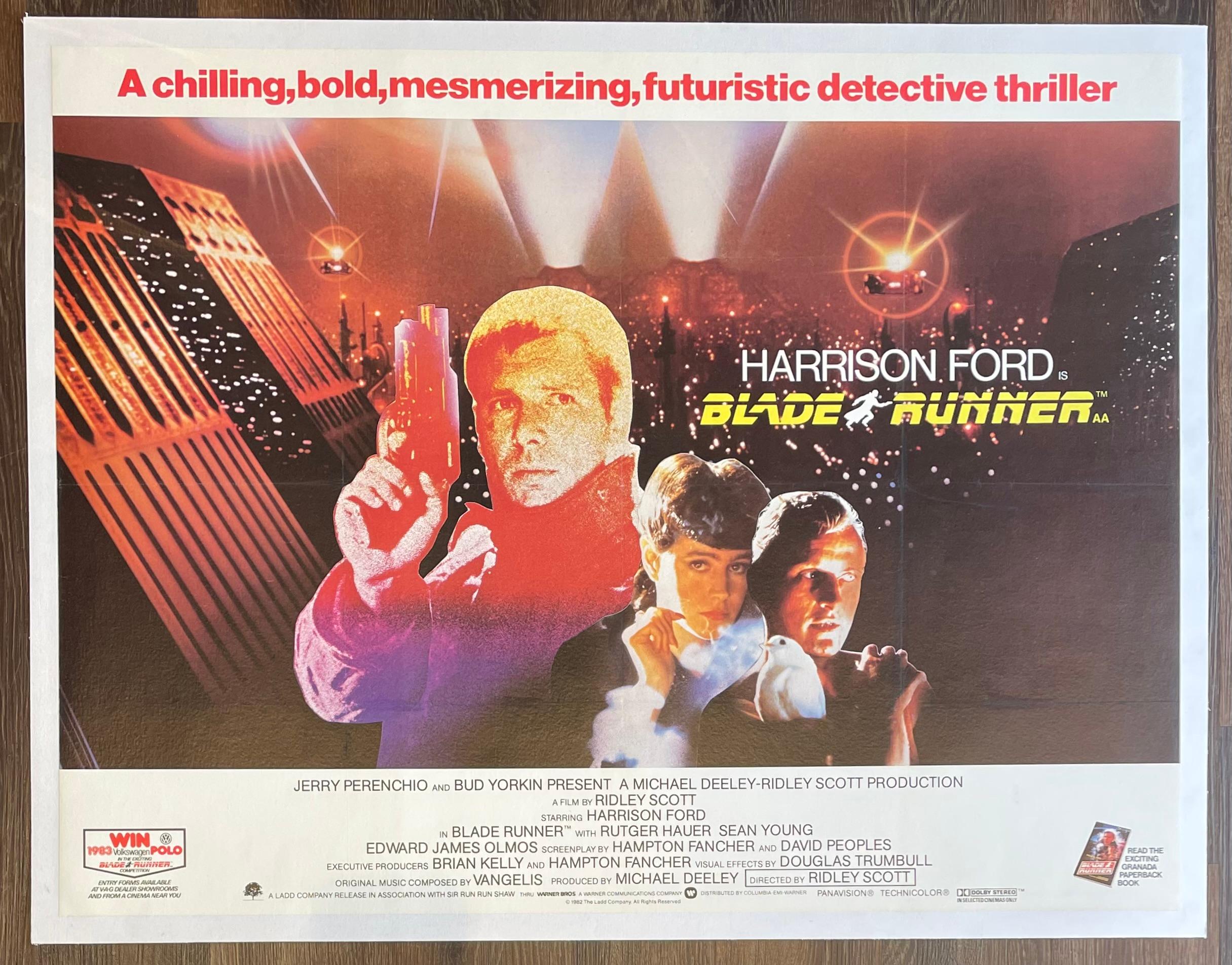 Blade Runner (1982)
Original British Quad (30 X 40 Inches)

A blade runner must pursue and terminate four replicants who stole a ship in space, and have returned to Earth to find their creator.

This is an Original Film Poster produced by the studio