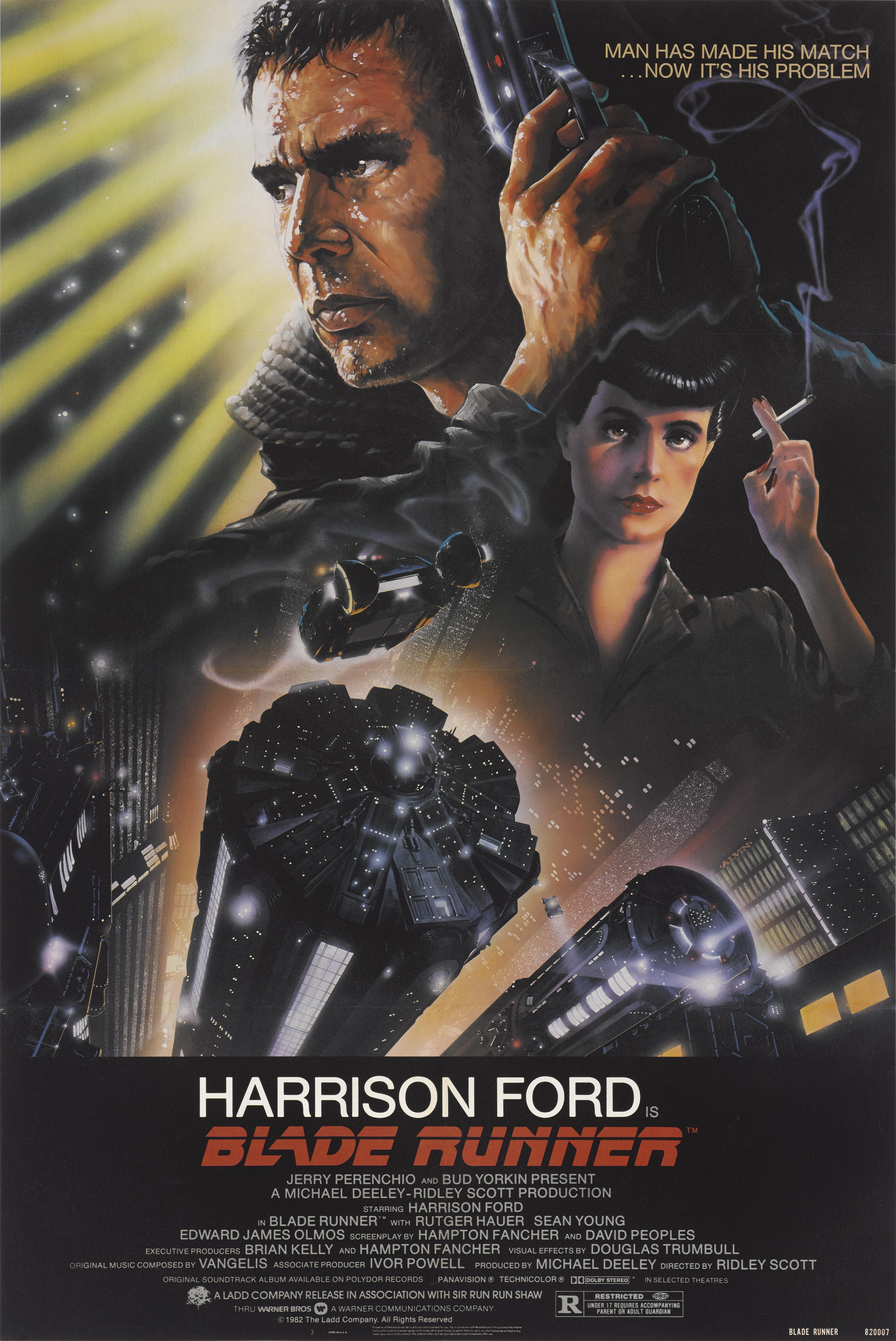 Original US film poster Ridley Scott's 1980s sci-fi film has become a true cult classic. Thirty-five years on a sequel (Blade Runner 2049) was made, also starring Harrison Ford. John Alvin's artwork for Blade Runner is one of the most memorable