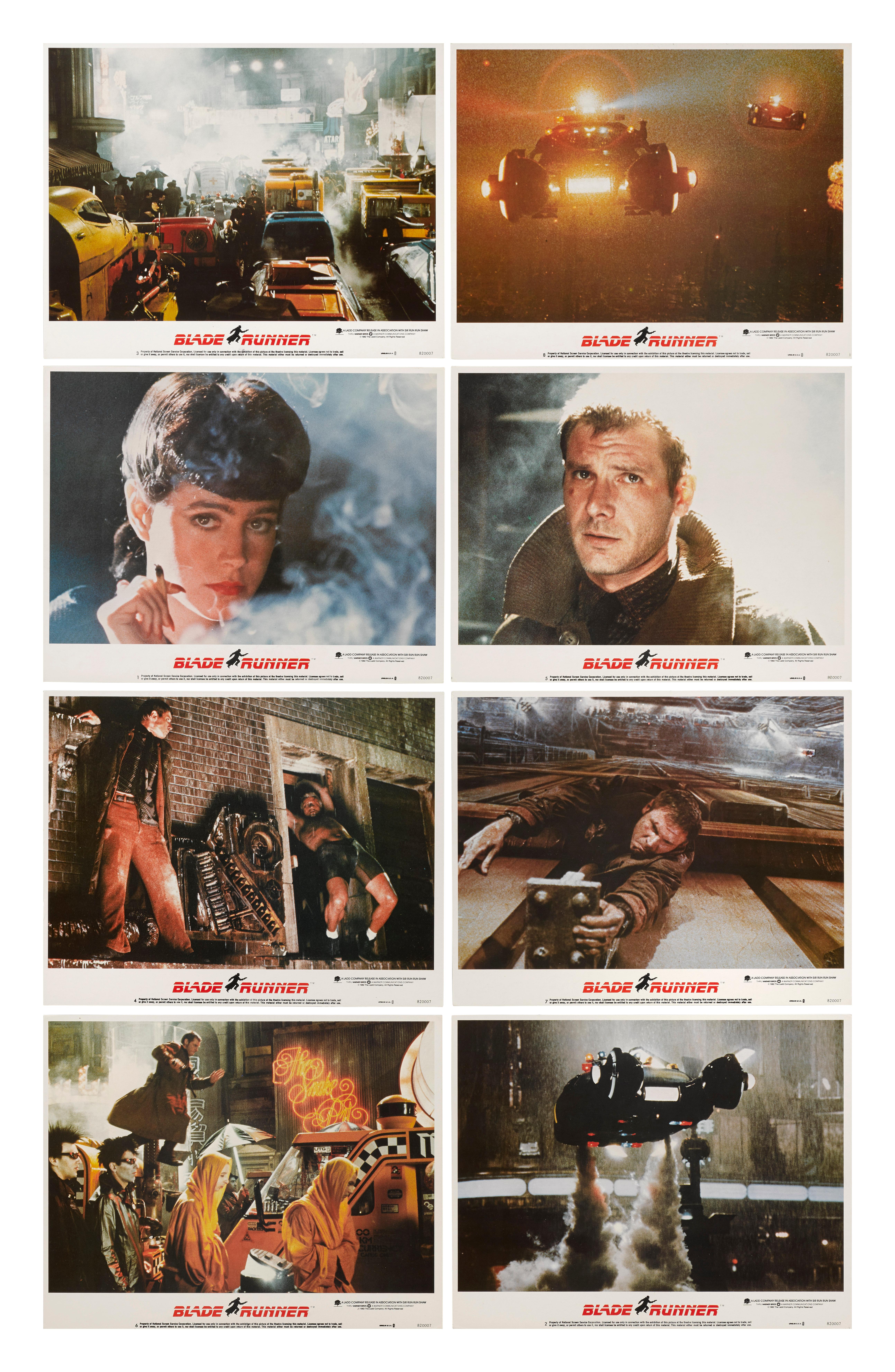 Original US set of 8 lobby card for Ridley Scott's 1980s sci-fi film has become a true cult classic. Thirty-five years on a sequel (Blade Runner 2049) was made, also starring Harrison Ford. 
This set are near mint condition and would be sent out